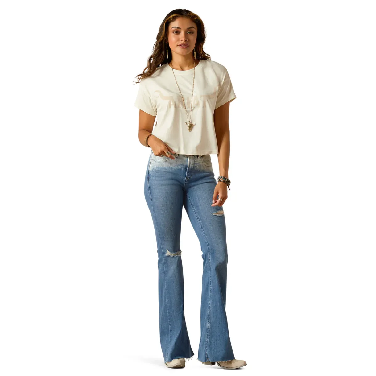 10051497 Ariat Women's Wild Hat Cropped SS Tee Coconut Milk