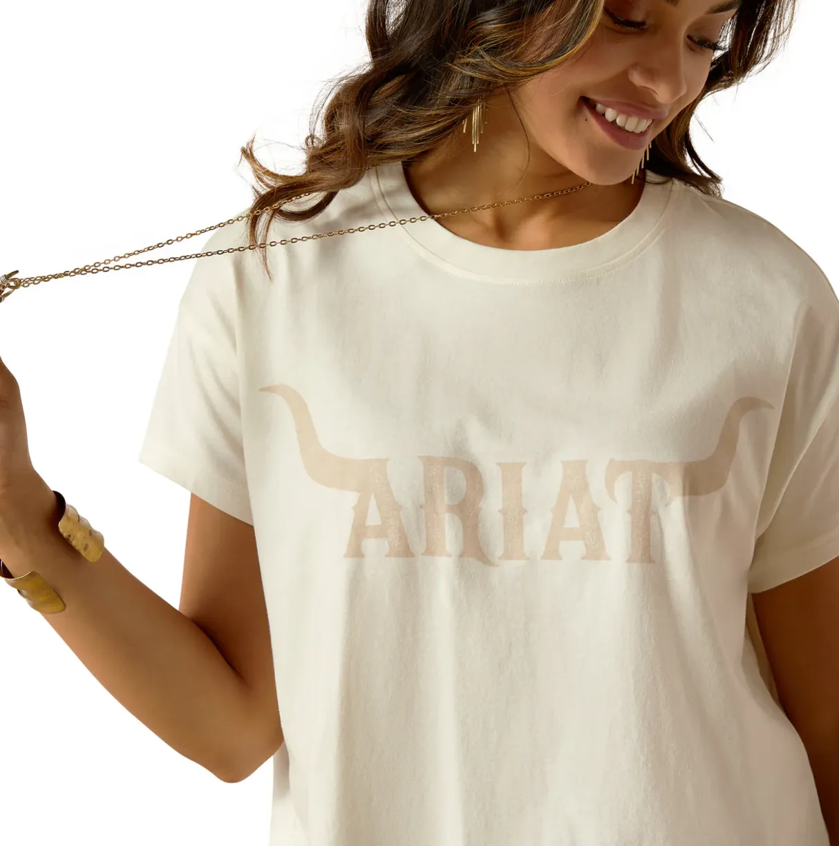 10051497 Ariat Women's Wild Hat Cropped SS Tee Coconut Milk