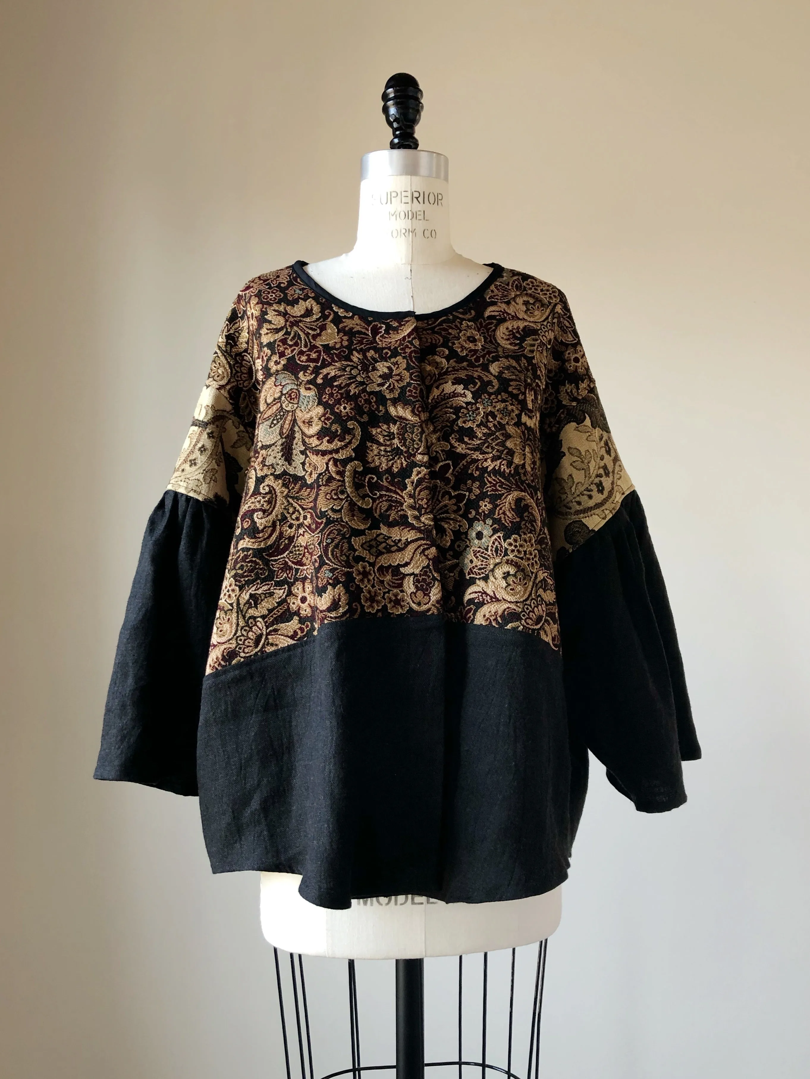 19th century french jacquard patched big shirt