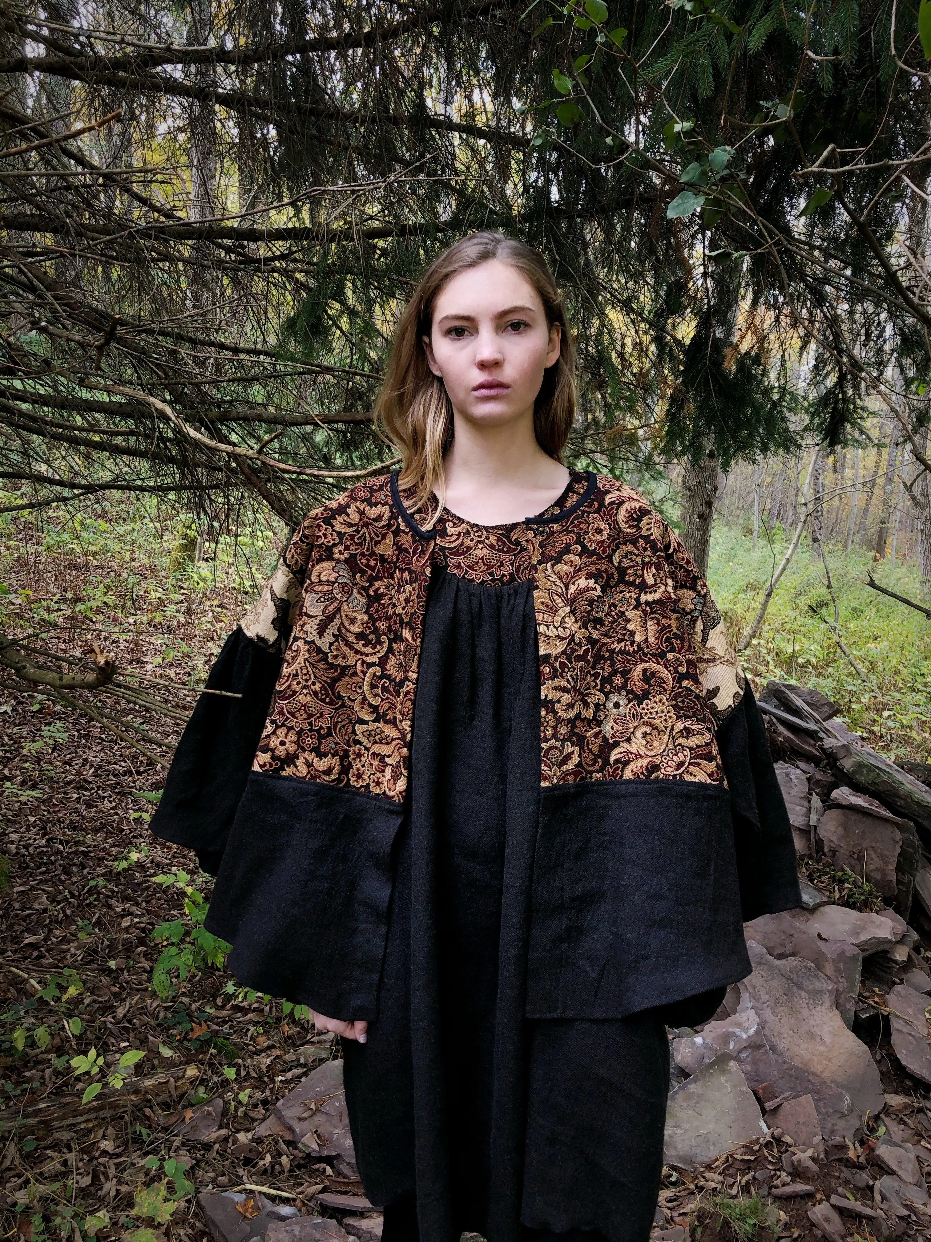 19th century french jacquard patched big shirt