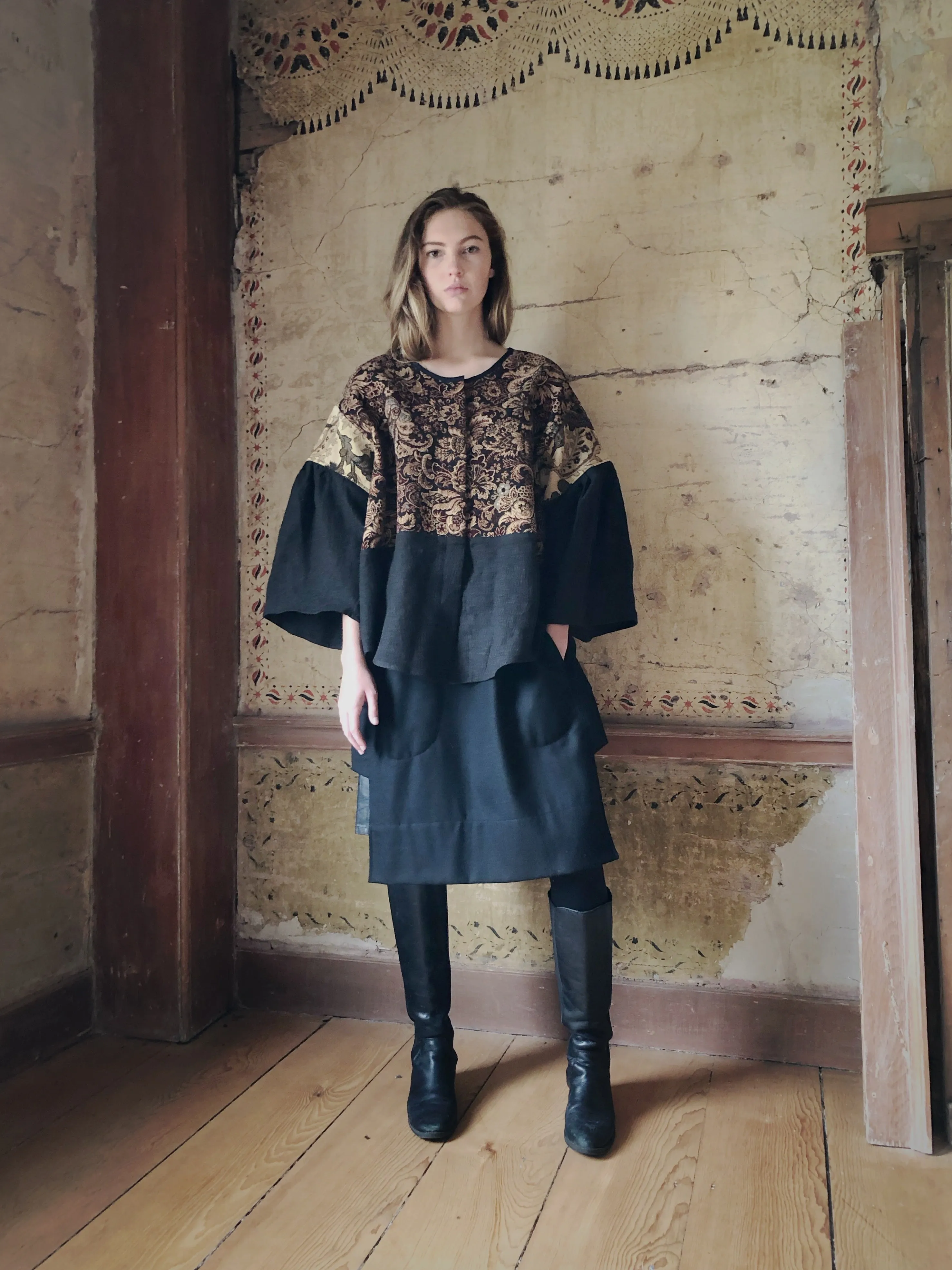 19th century french jacquard patched big shirt