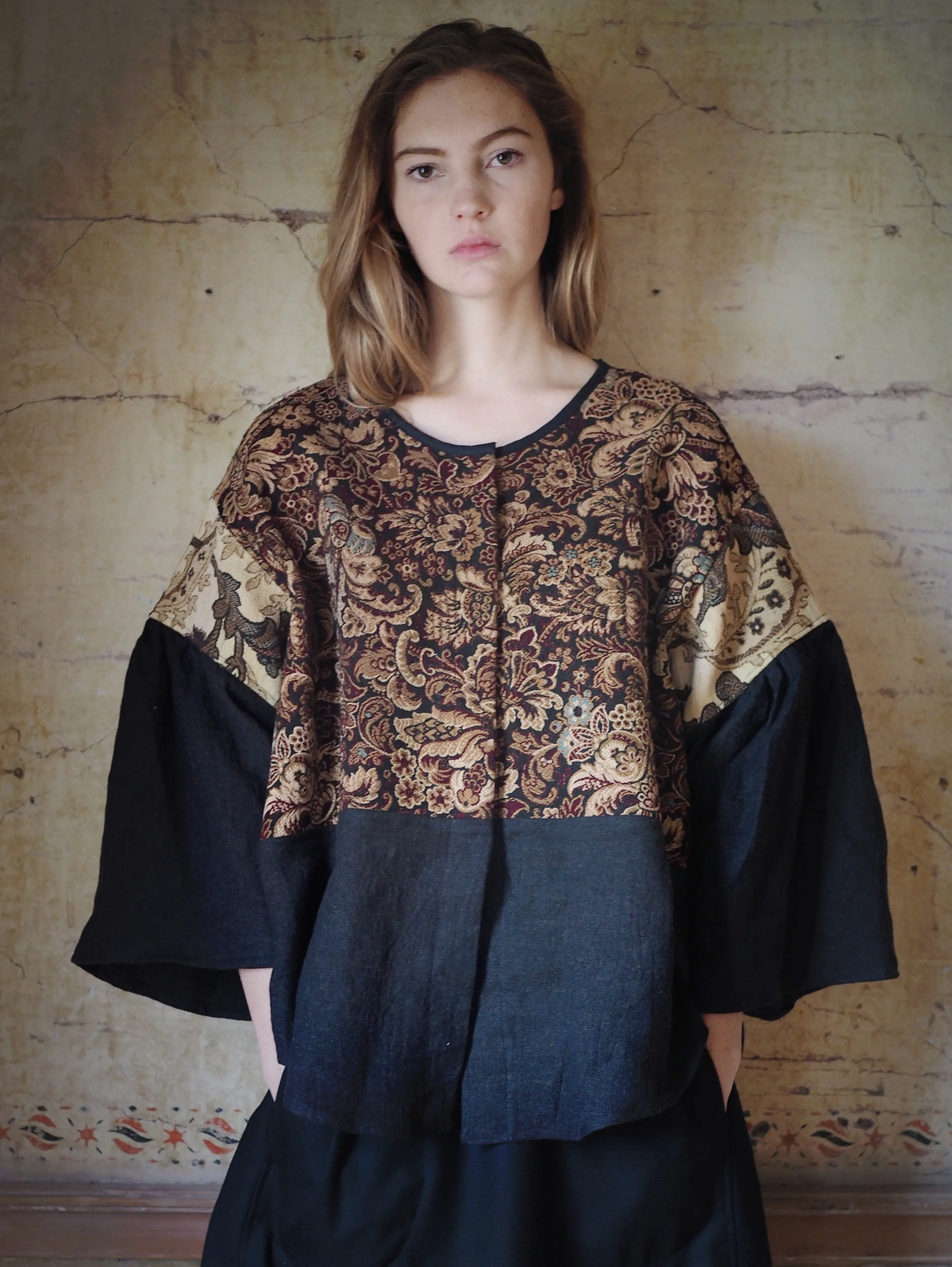 19th century french jacquard patched big shirt
