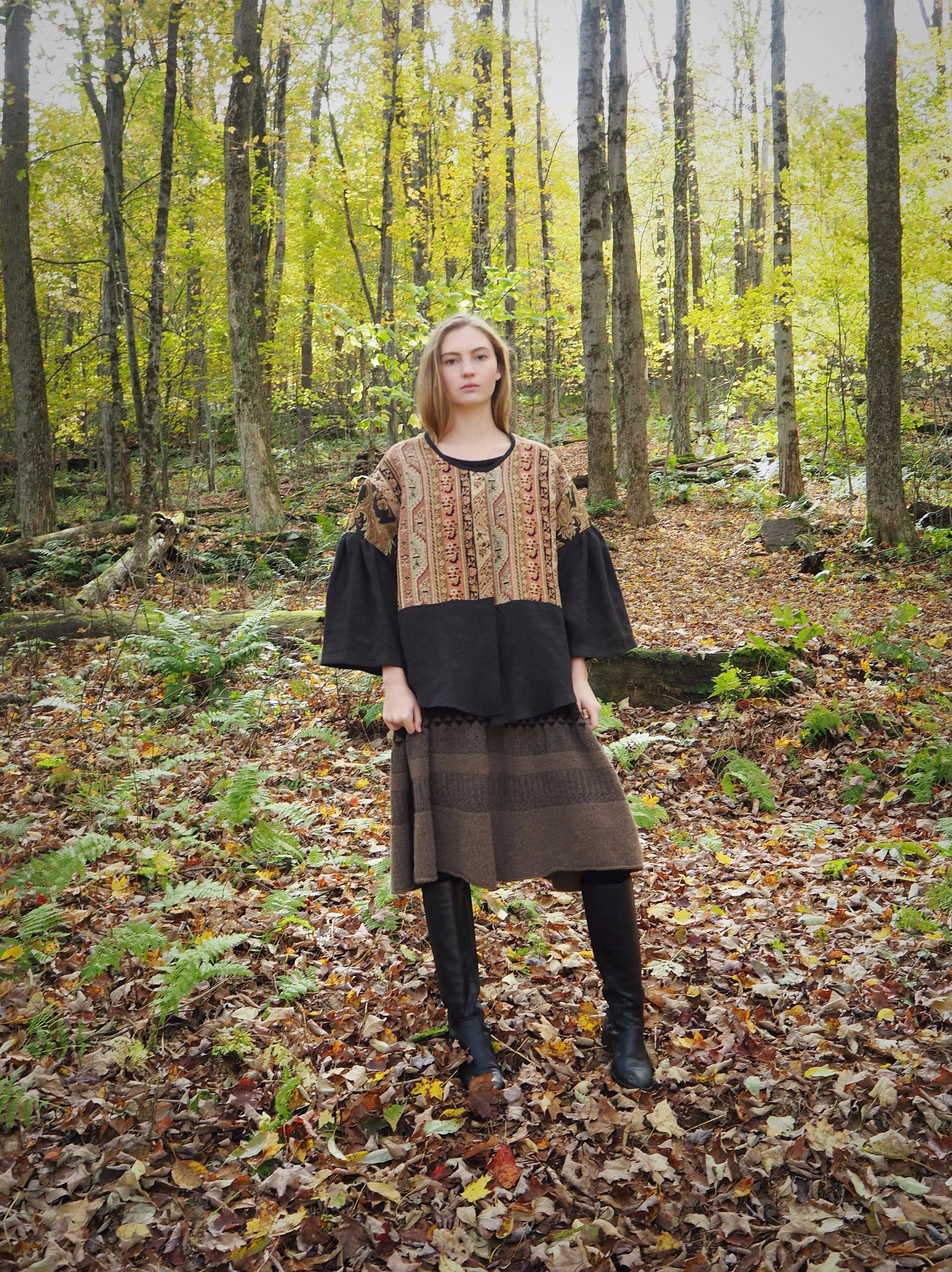19th century patched french jacquard big shirt
