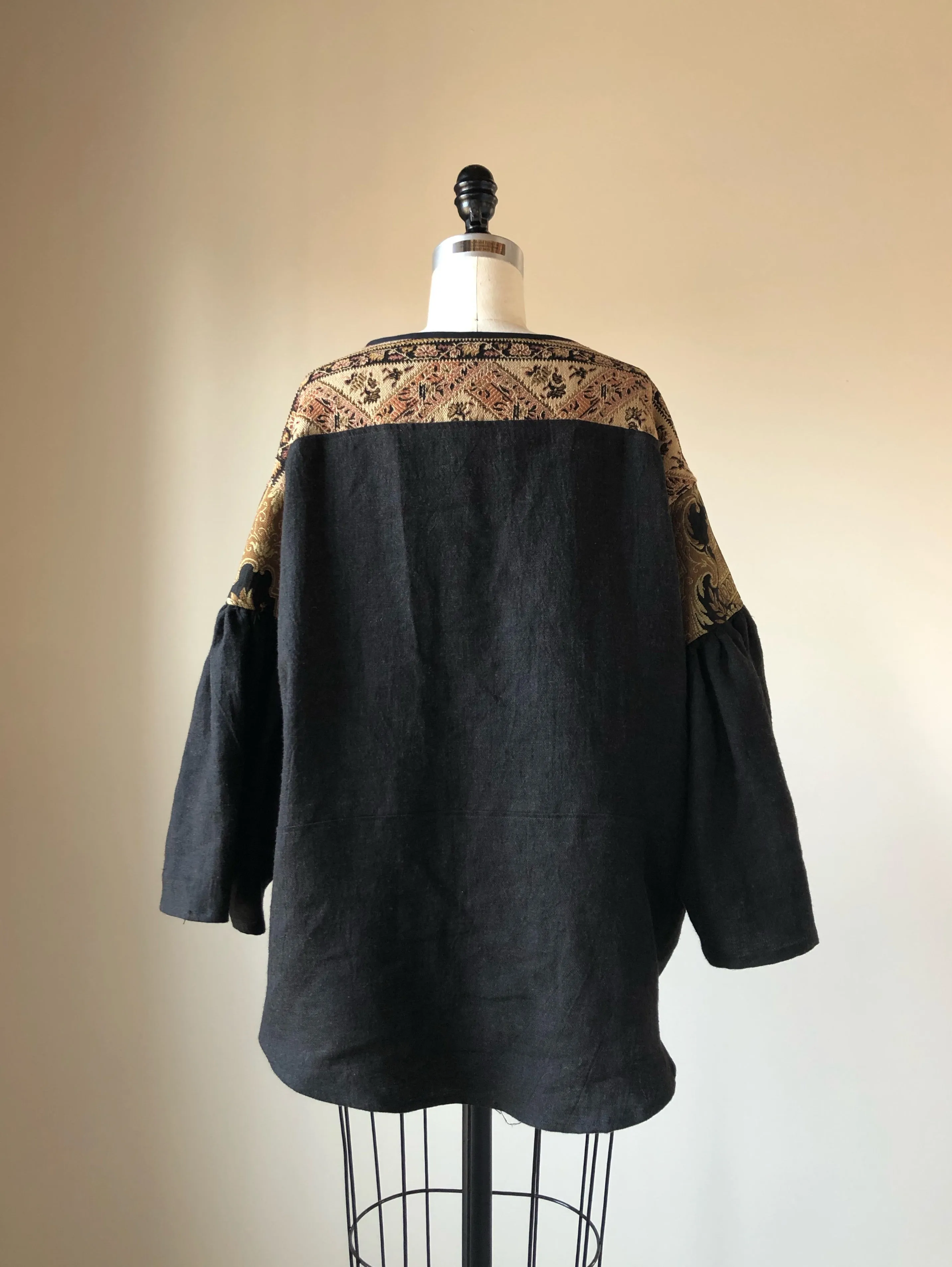 19th century patched french jacquard big shirt