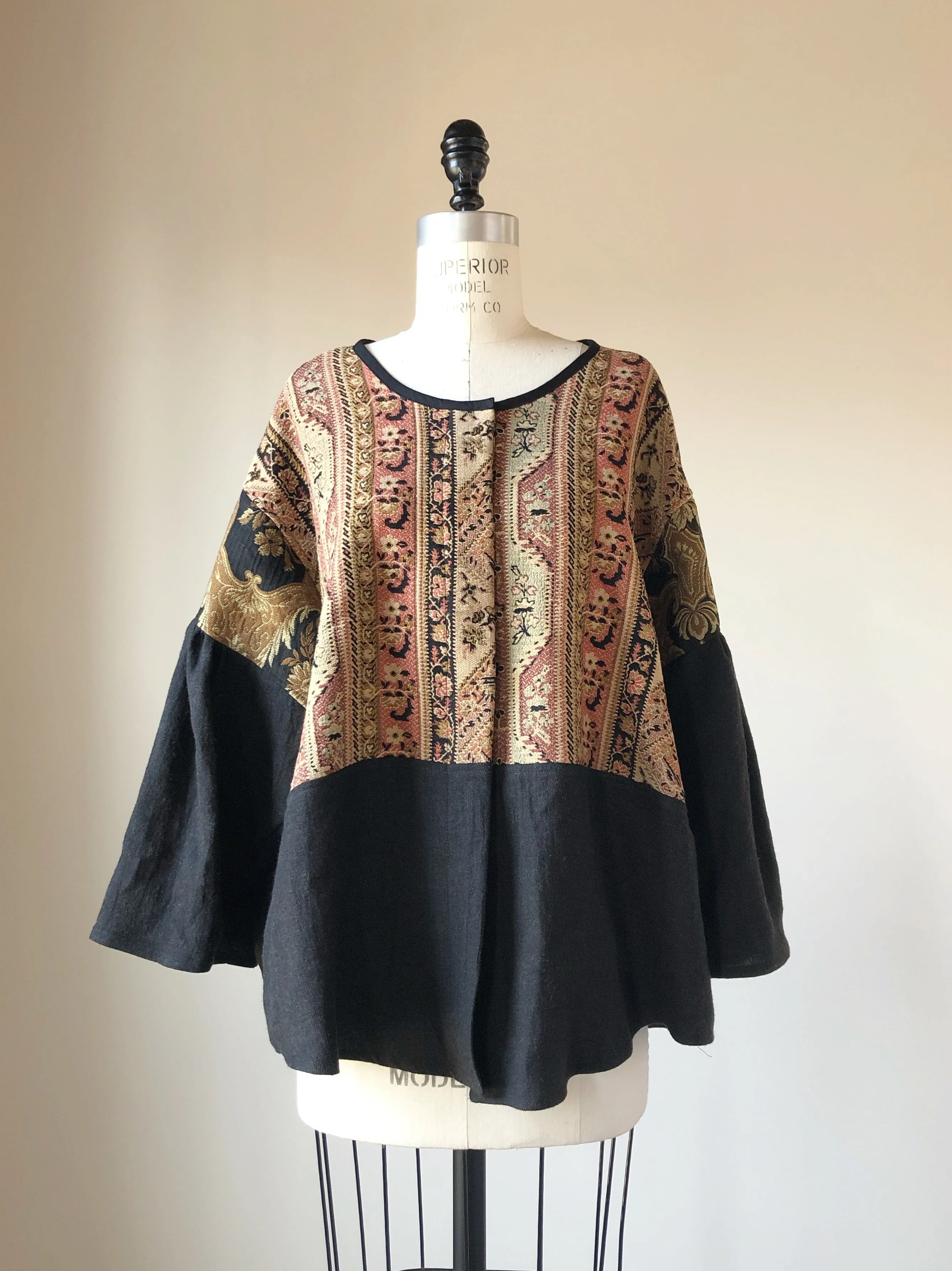 19th century patched french jacquard big shirt