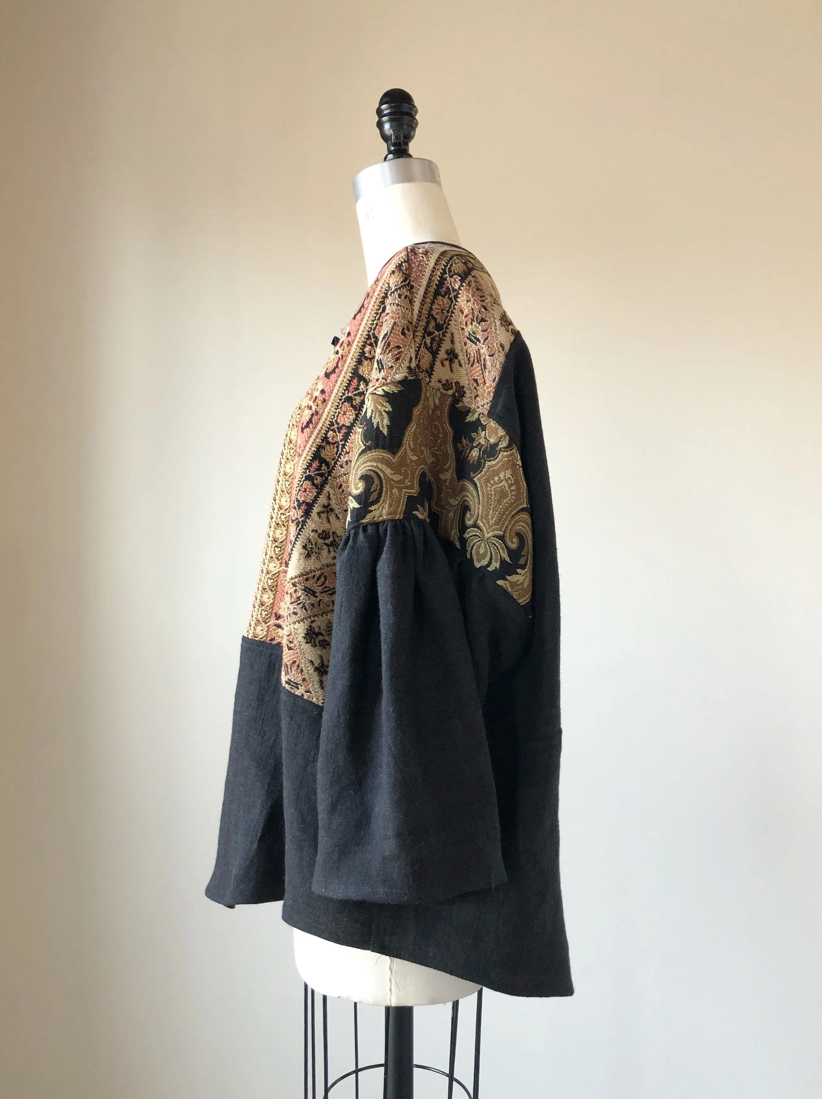 19th century patched french jacquard big shirt
