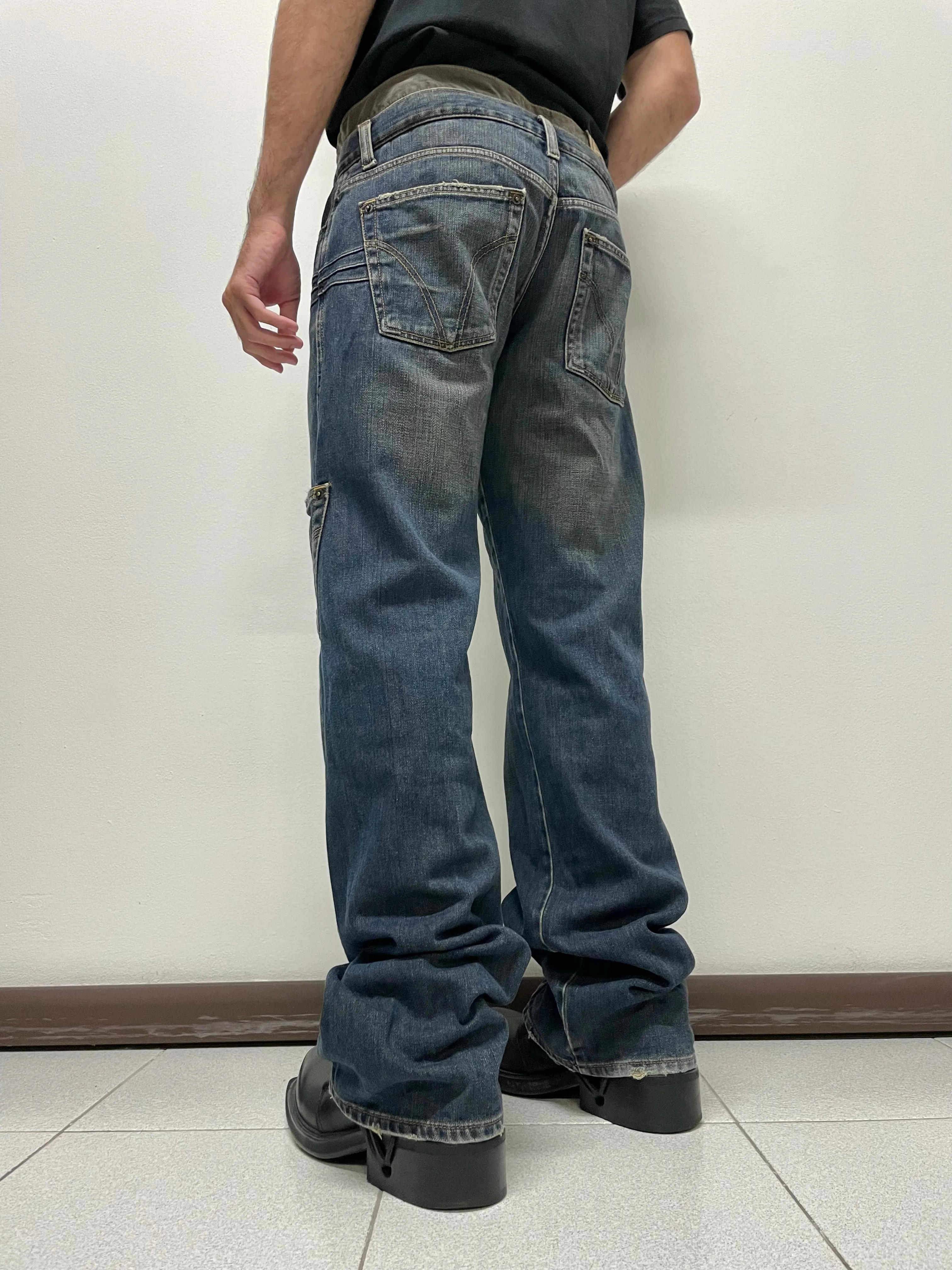 2000s Dolce & Gabbana double waisted asymmetrical cargo denim