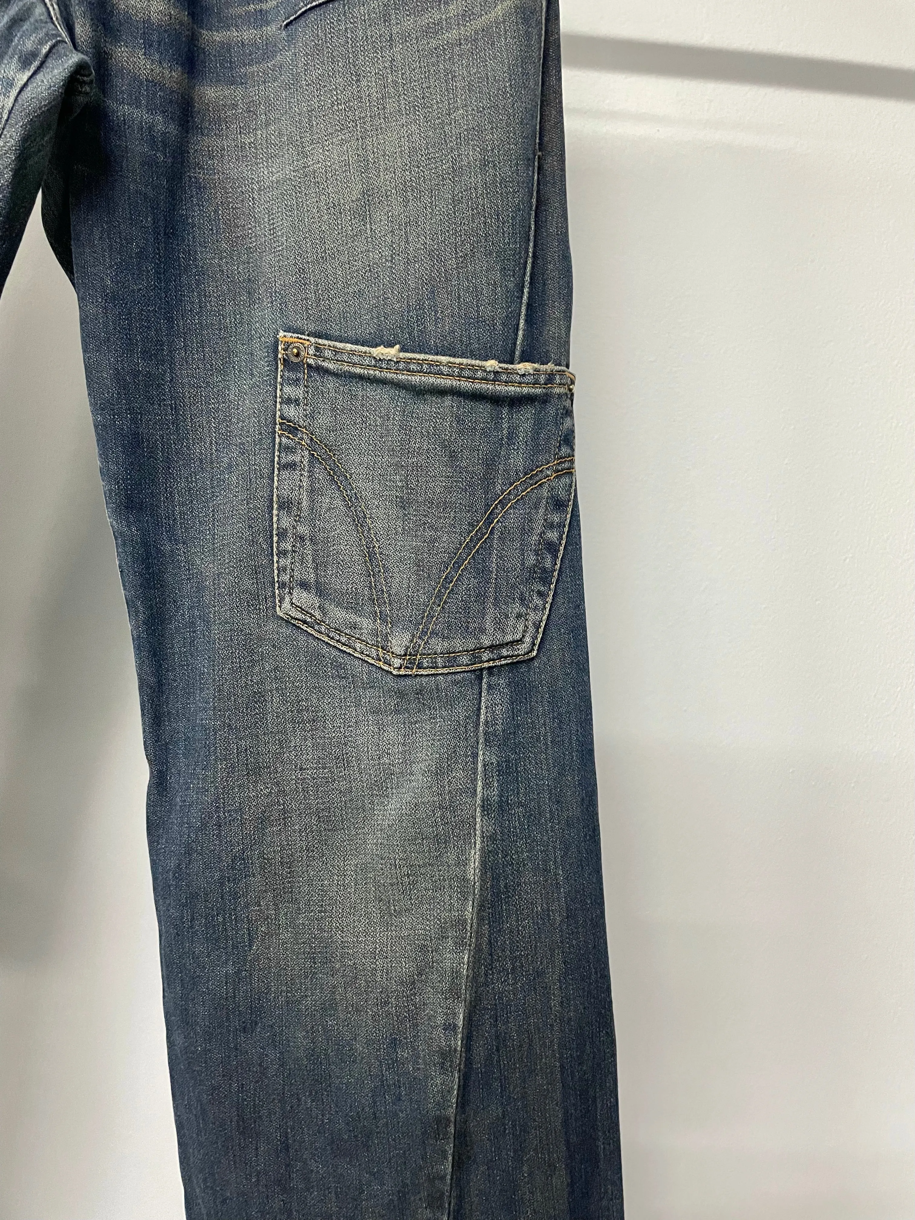 2000s Dolce & Gabbana double waisted asymmetrical cargo denim