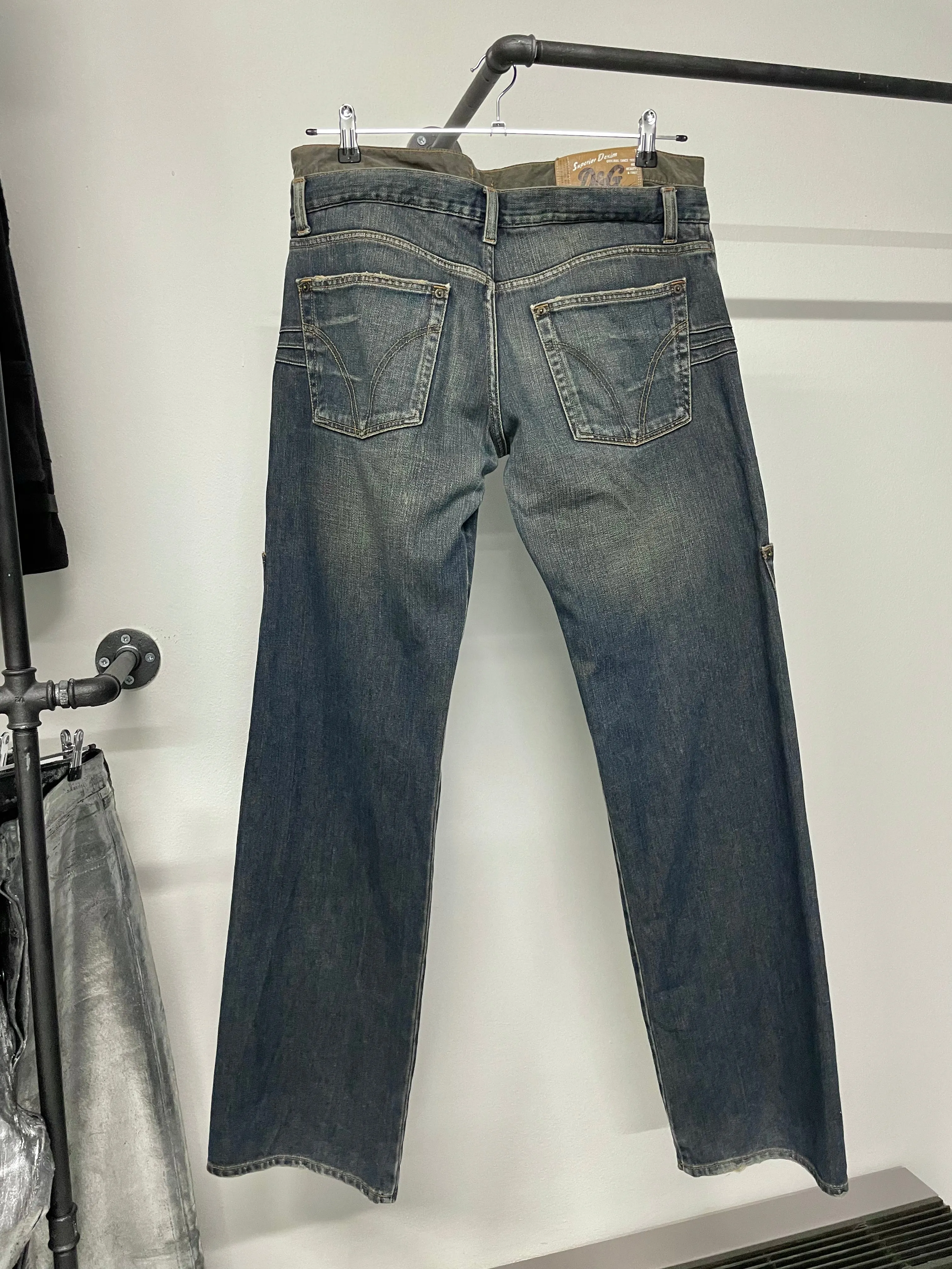 2000s Dolce & Gabbana double waisted asymmetrical cargo denim