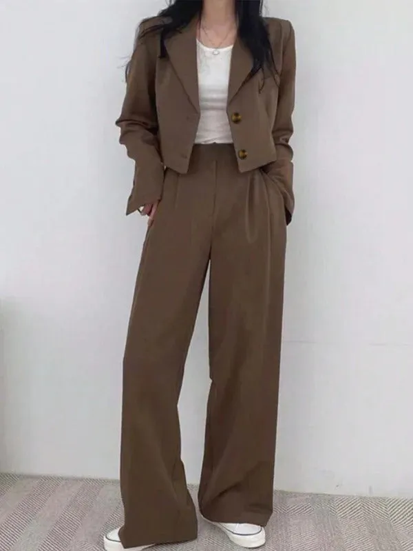 2pcs Set Lightweight Casual Daily Solid Color Short Sleeve Blazer Jacket & Pants Suit