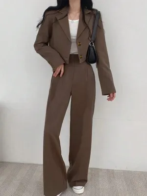 2pcs Set Lightweight Casual Daily Solid Color Short Sleeve Blazer Jacket & Pants Suit