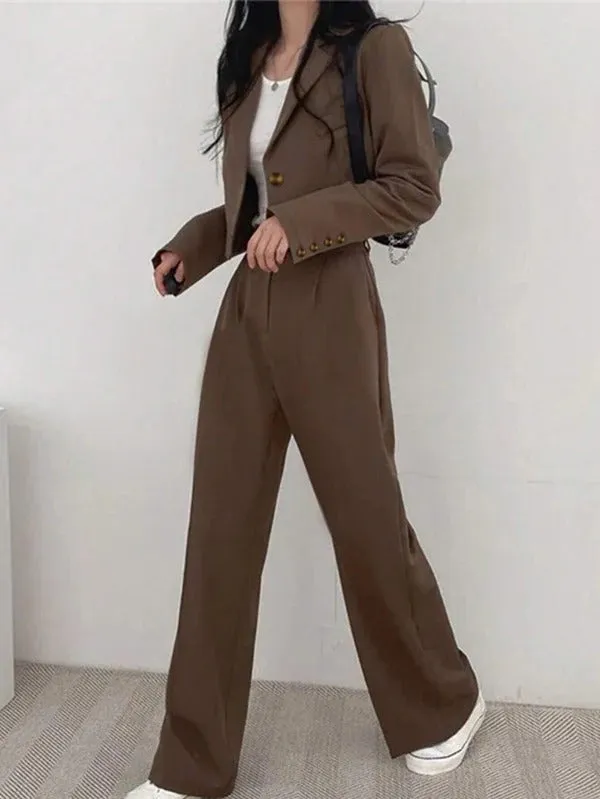 2pcs Set Lightweight Casual Daily Solid Color Short Sleeve Blazer Jacket & Pants Suit