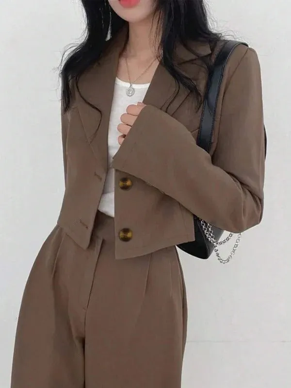 2pcs Set Lightweight Casual Daily Solid Color Short Sleeve Blazer Jacket & Pants Suit