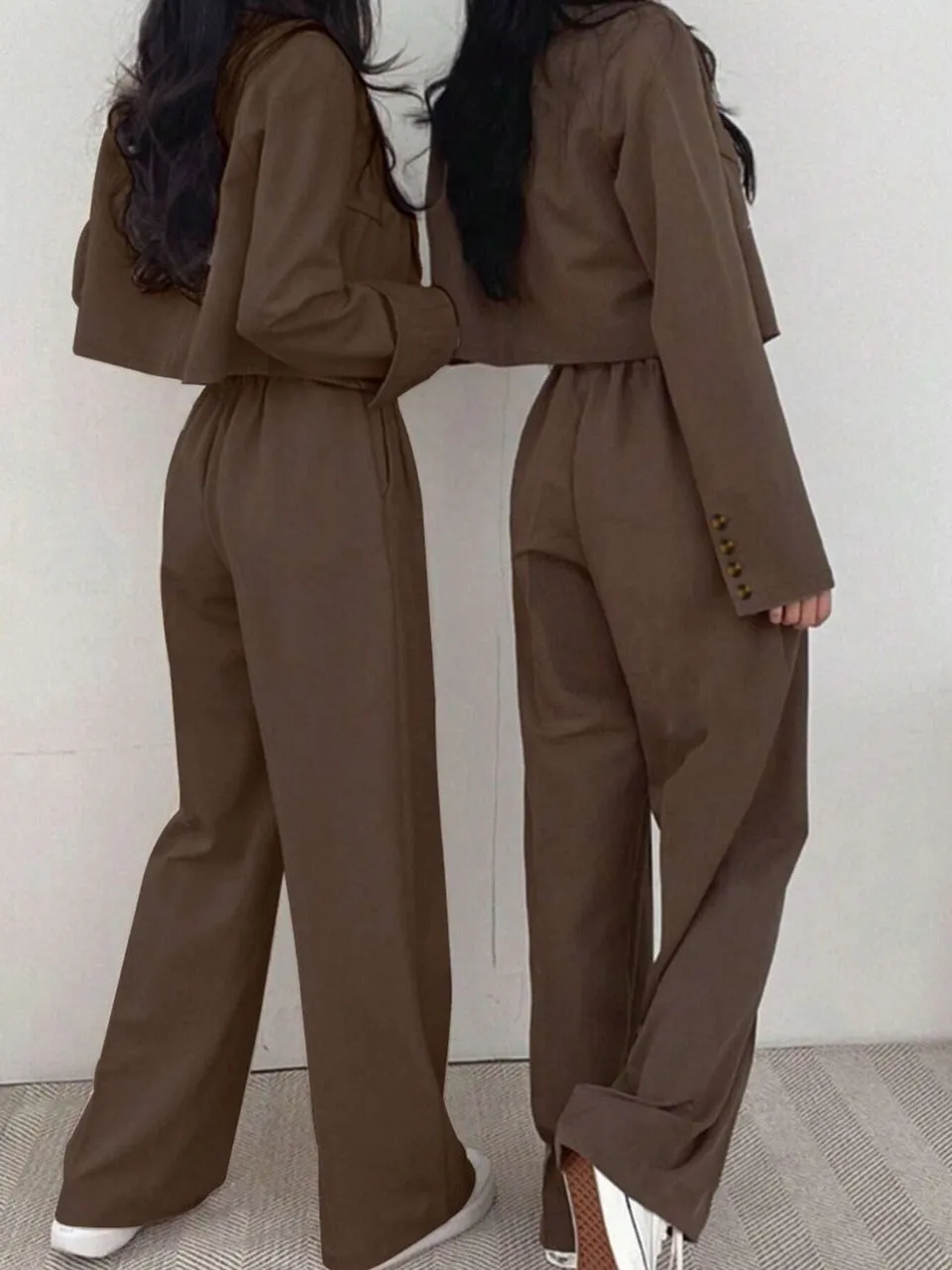 2pcs Set Lightweight Casual Daily Solid Color Short Sleeve Blazer Jacket & Pants Suit