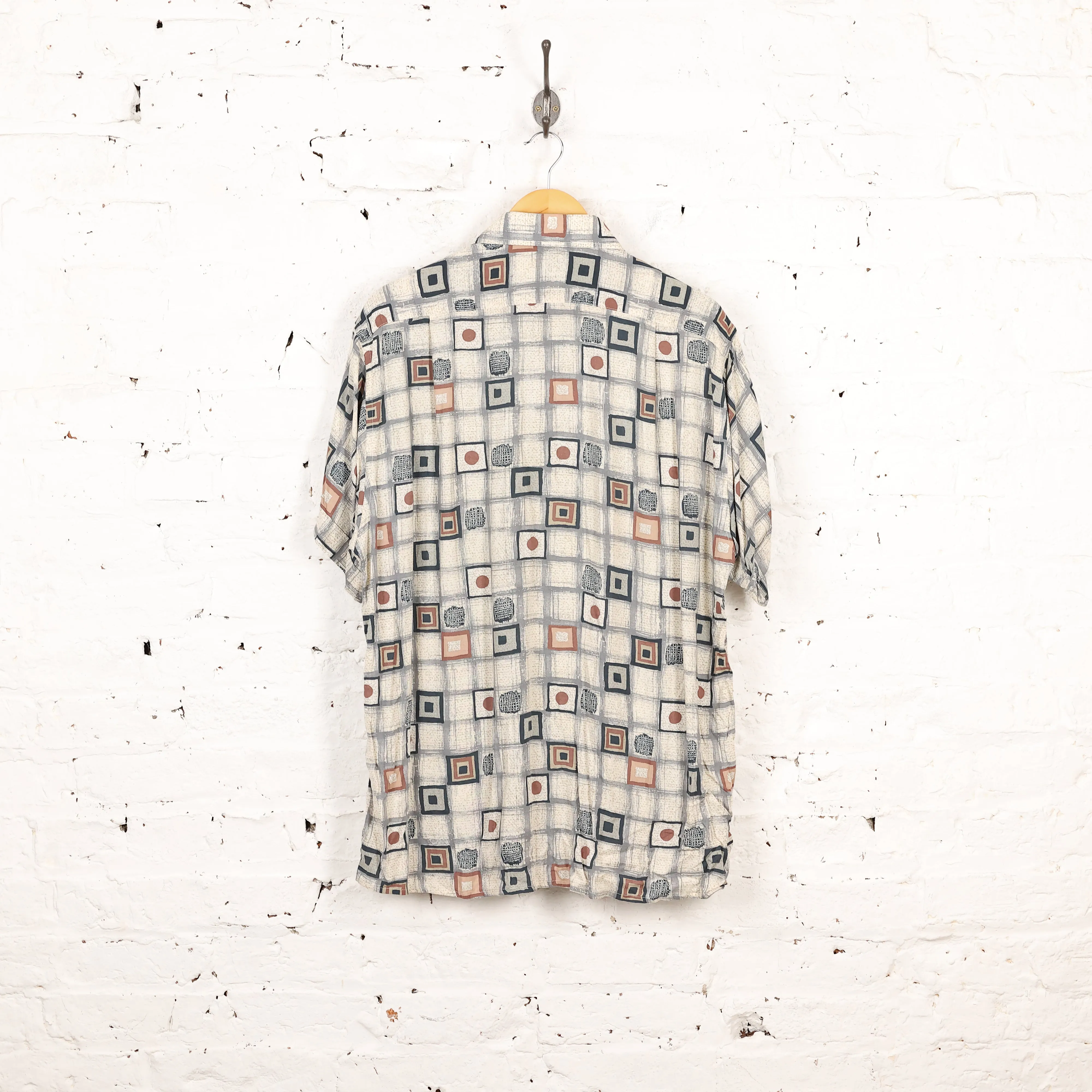 90s Check Patterned Shirt - Beige - L