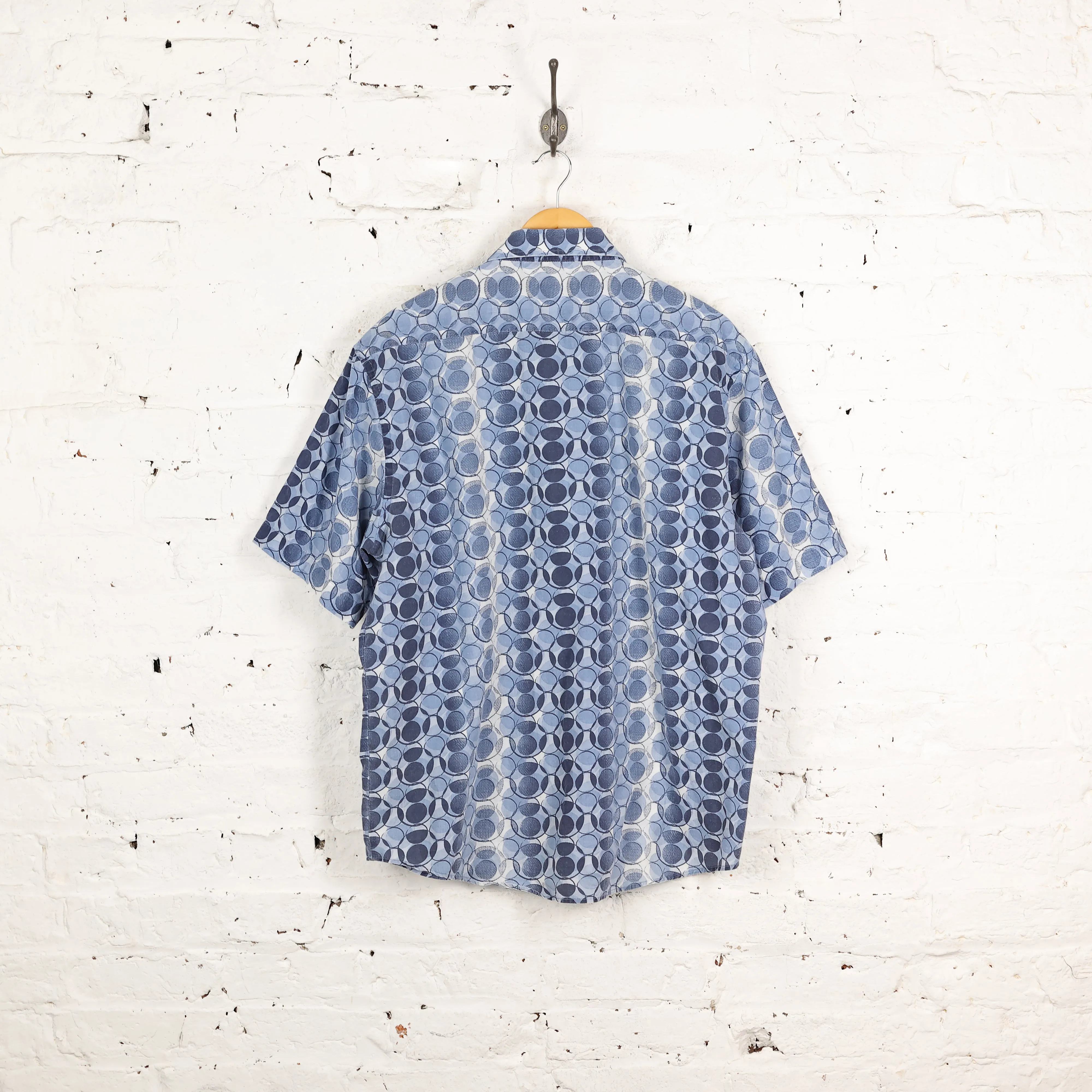 90s Circles Short Sleeve Pattern Shirt - Blue - L