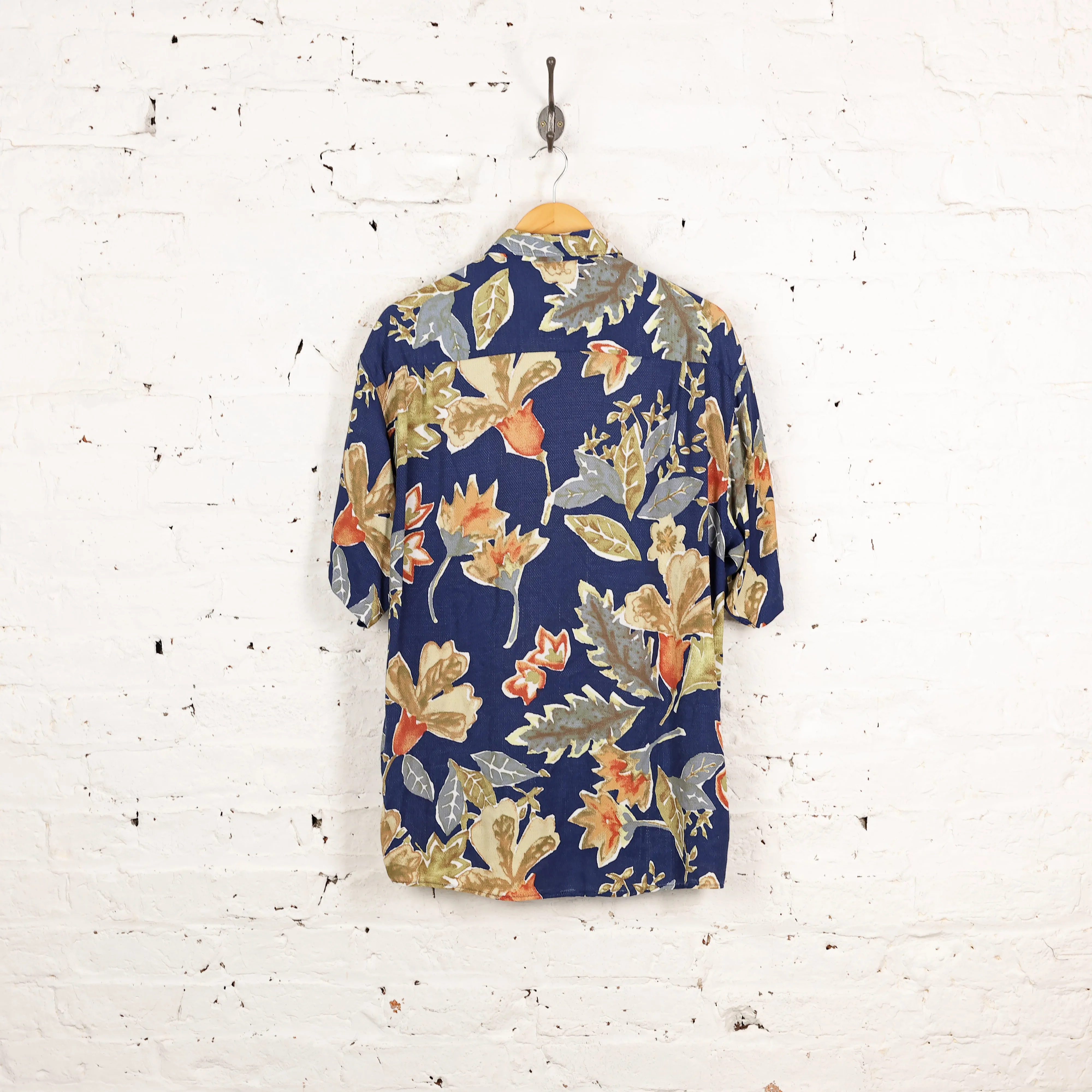 90s Pattern Short Sleeve Shirt - Blue - M