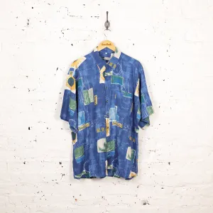 90s Pattern Short Sleeve Shirt - Blue - XL
