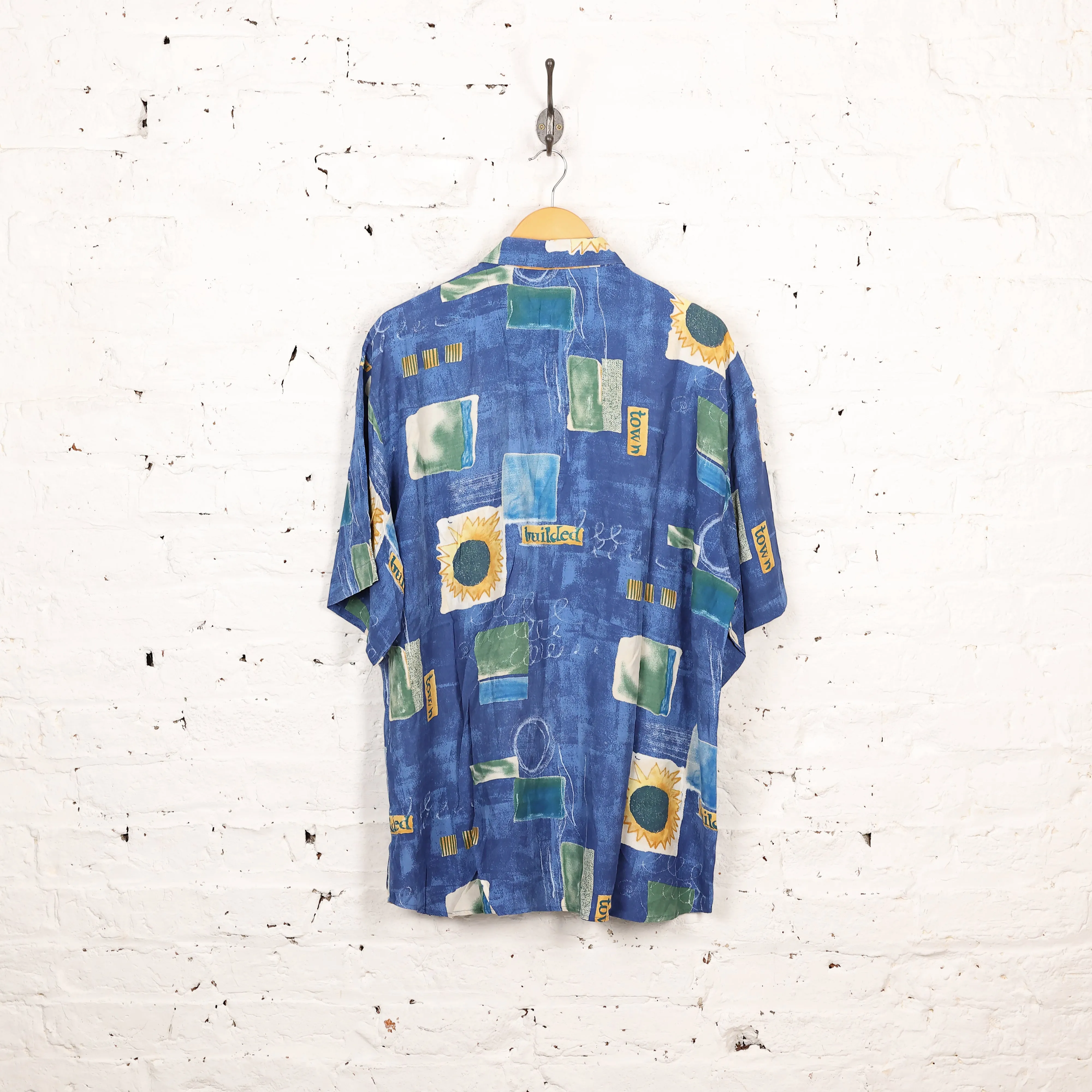 90s Pattern Short Sleeve Shirt - Blue - XL