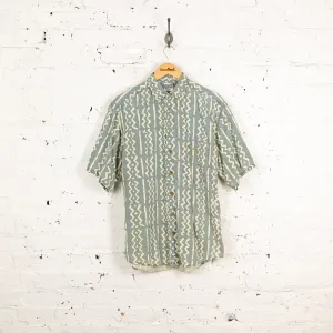 90s Short Sleeve Pattern Shirt - Green - M