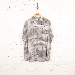 90s Short Sleeve Pattern Shirt - White/Purple - XL