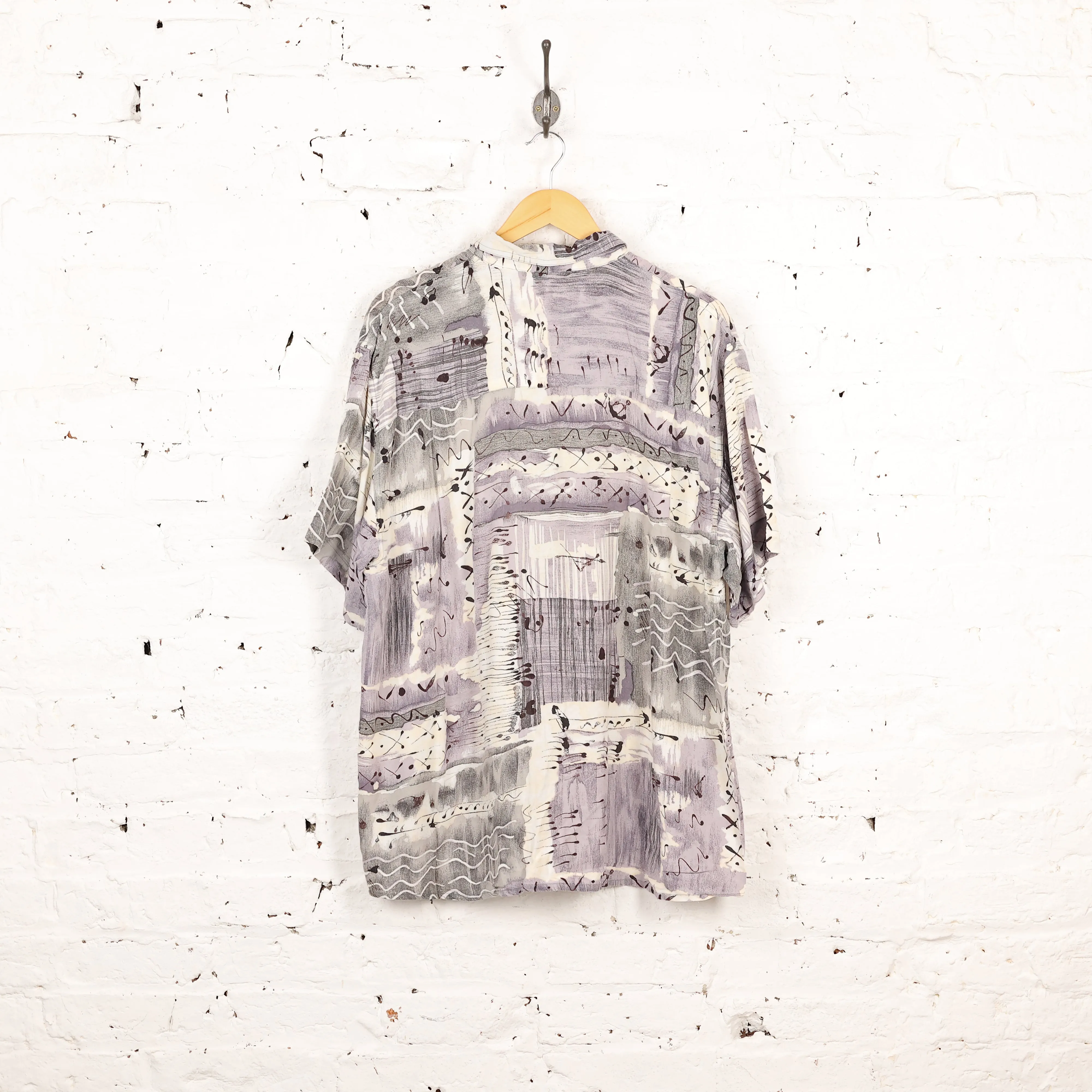 90s Short Sleeve Pattern Shirt - White/Purple - XL