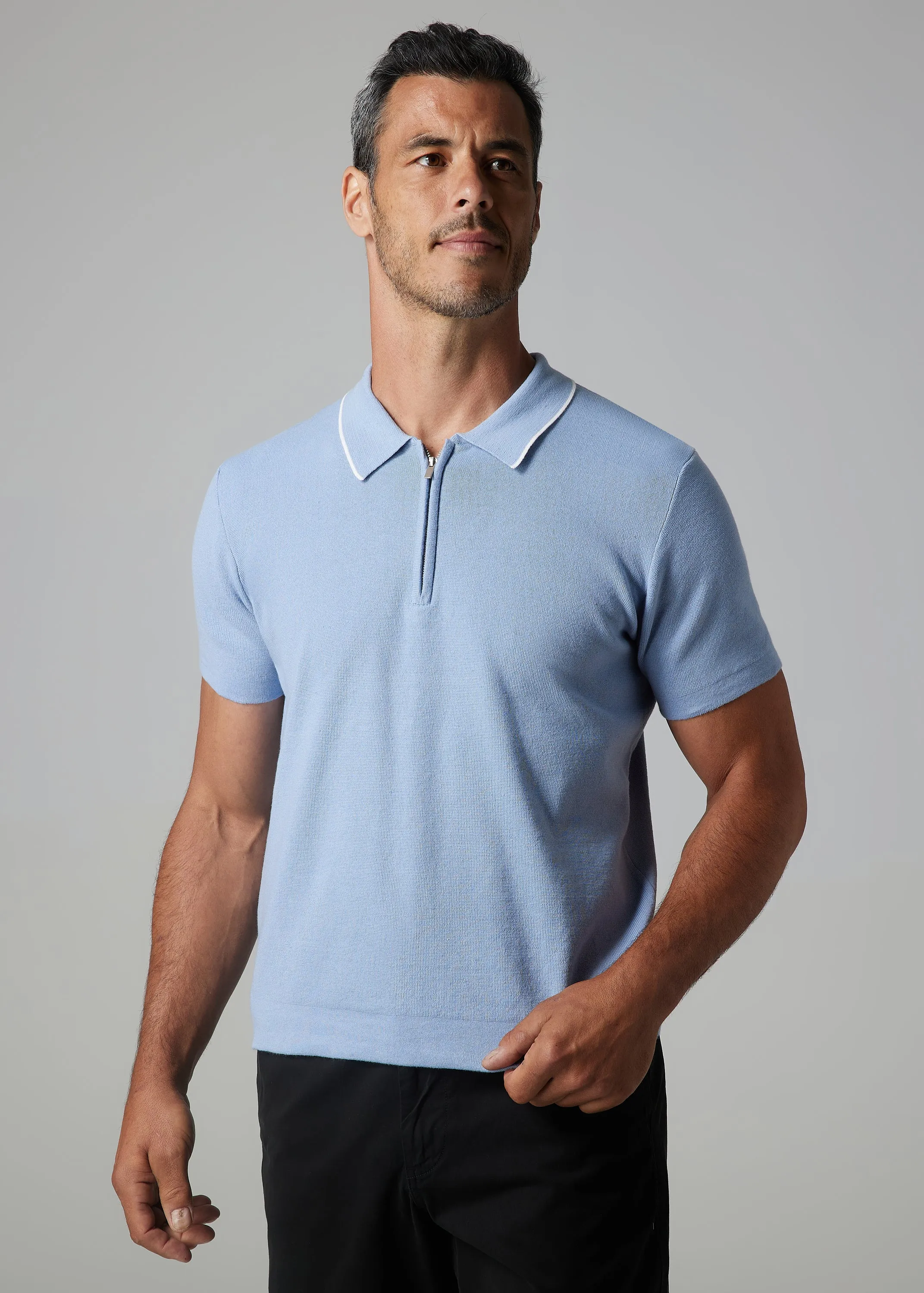 Alfie Light Blue Zip front polo top
