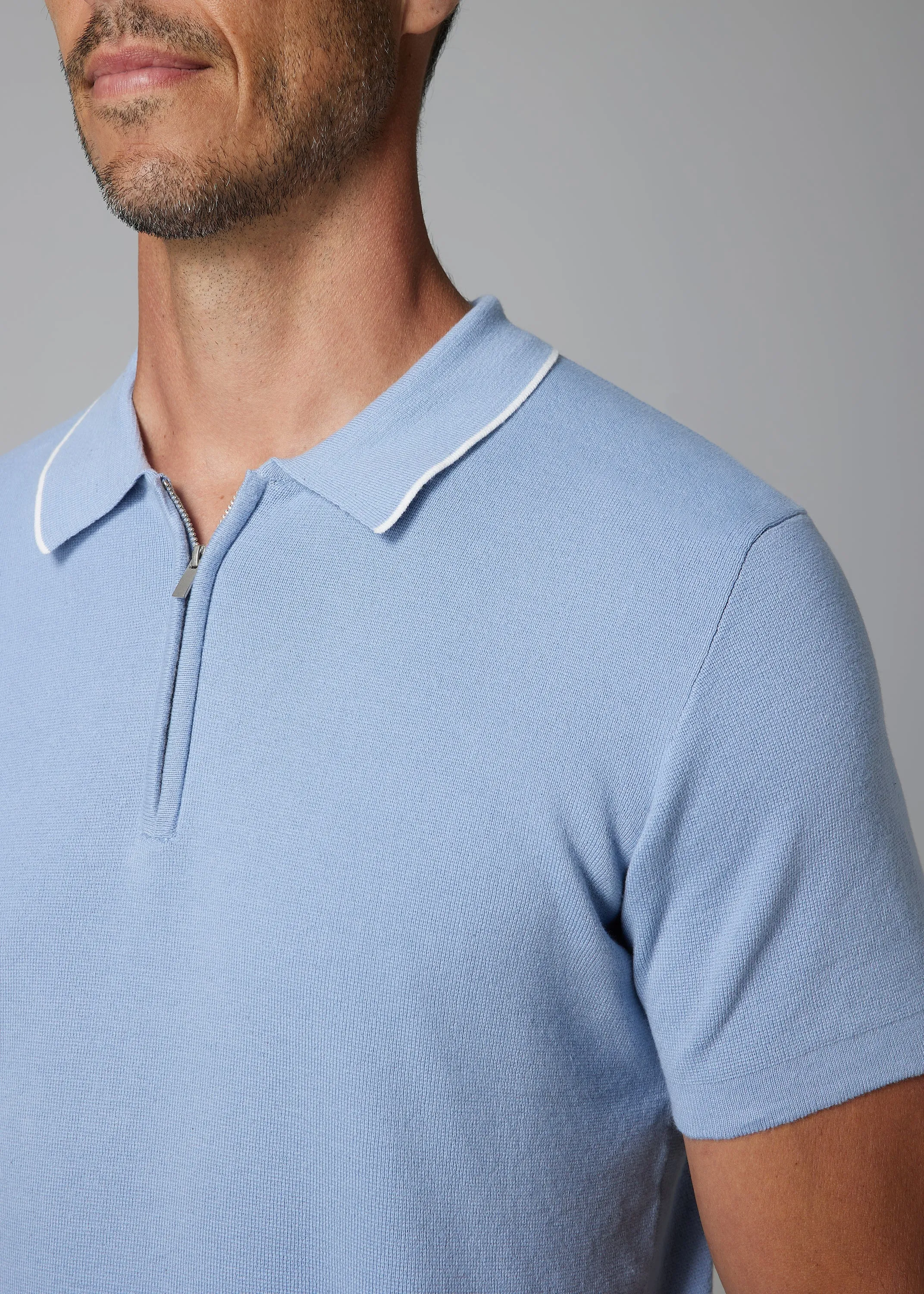 Alfie Light Blue Zip front polo top