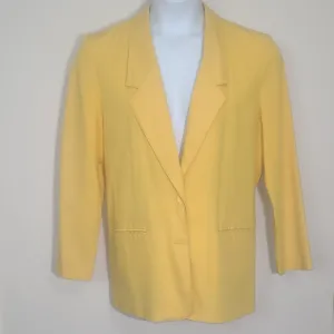 Alfred Dunner Yellow Blazer Pockets Button Unlined Lightweight Classy Hip Length