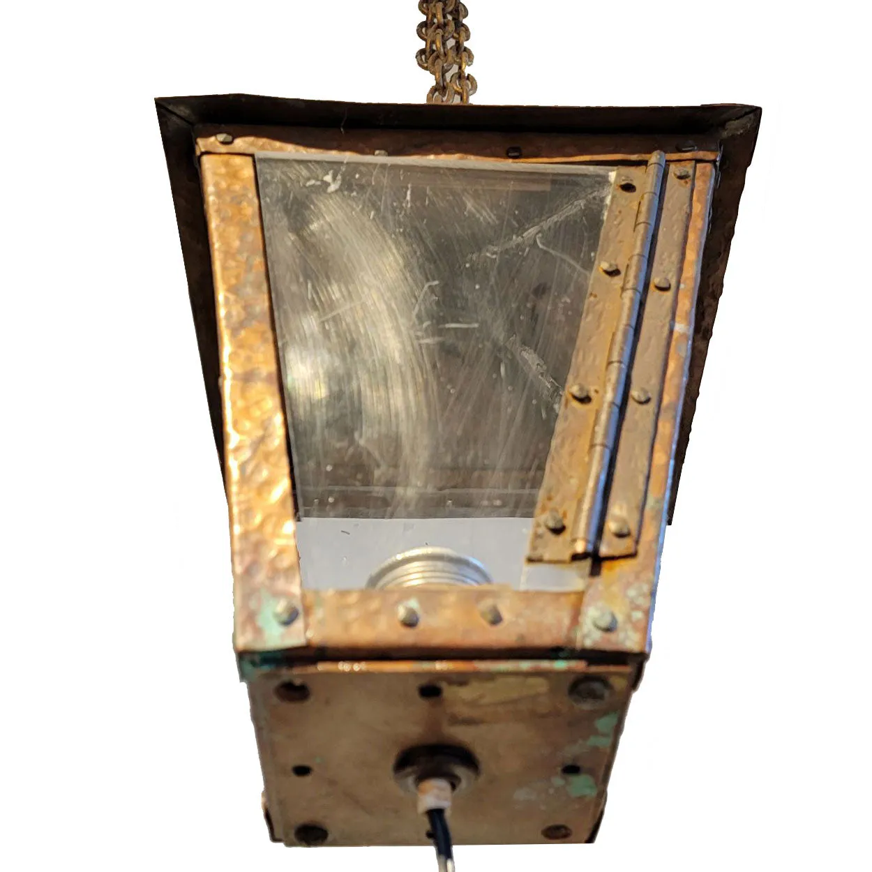 American Arts and Crafts Hammered Copper and Glass One-Light Post or Pendant Lantern