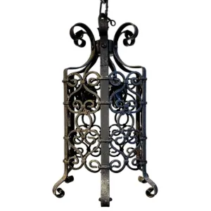American Lafayette Hughes Mansion Black Wrought Iron Three-Light Round Pendant Lantern