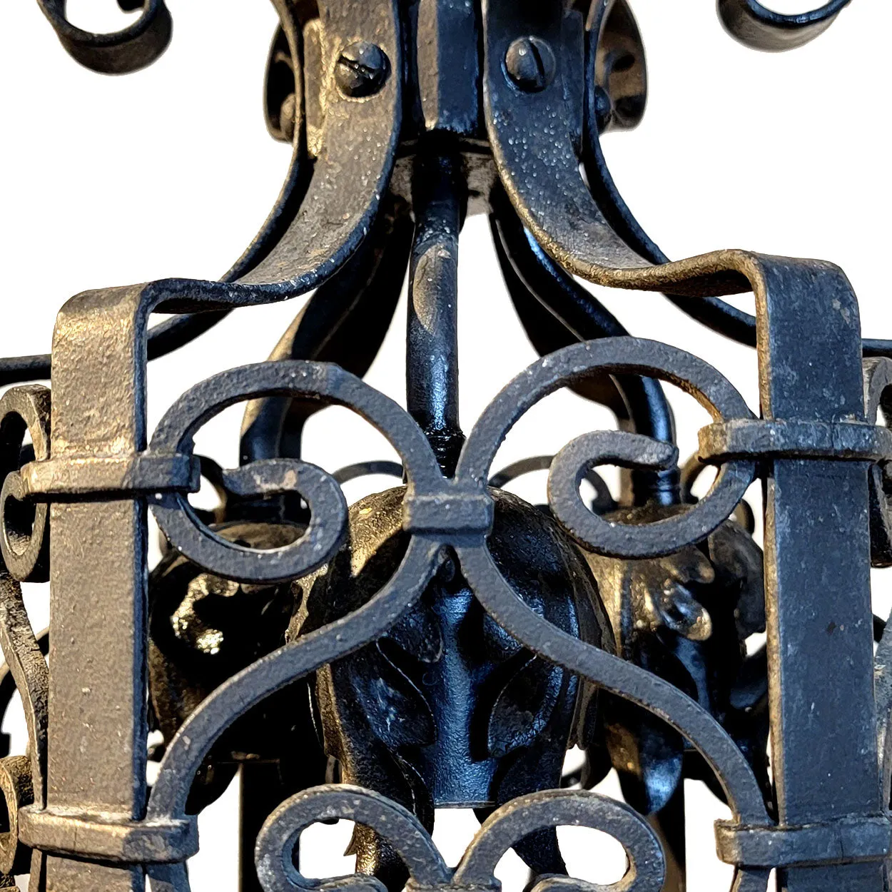 American Lafayette Hughes Mansion Black Wrought Iron Three-Light Round Pendant Lantern