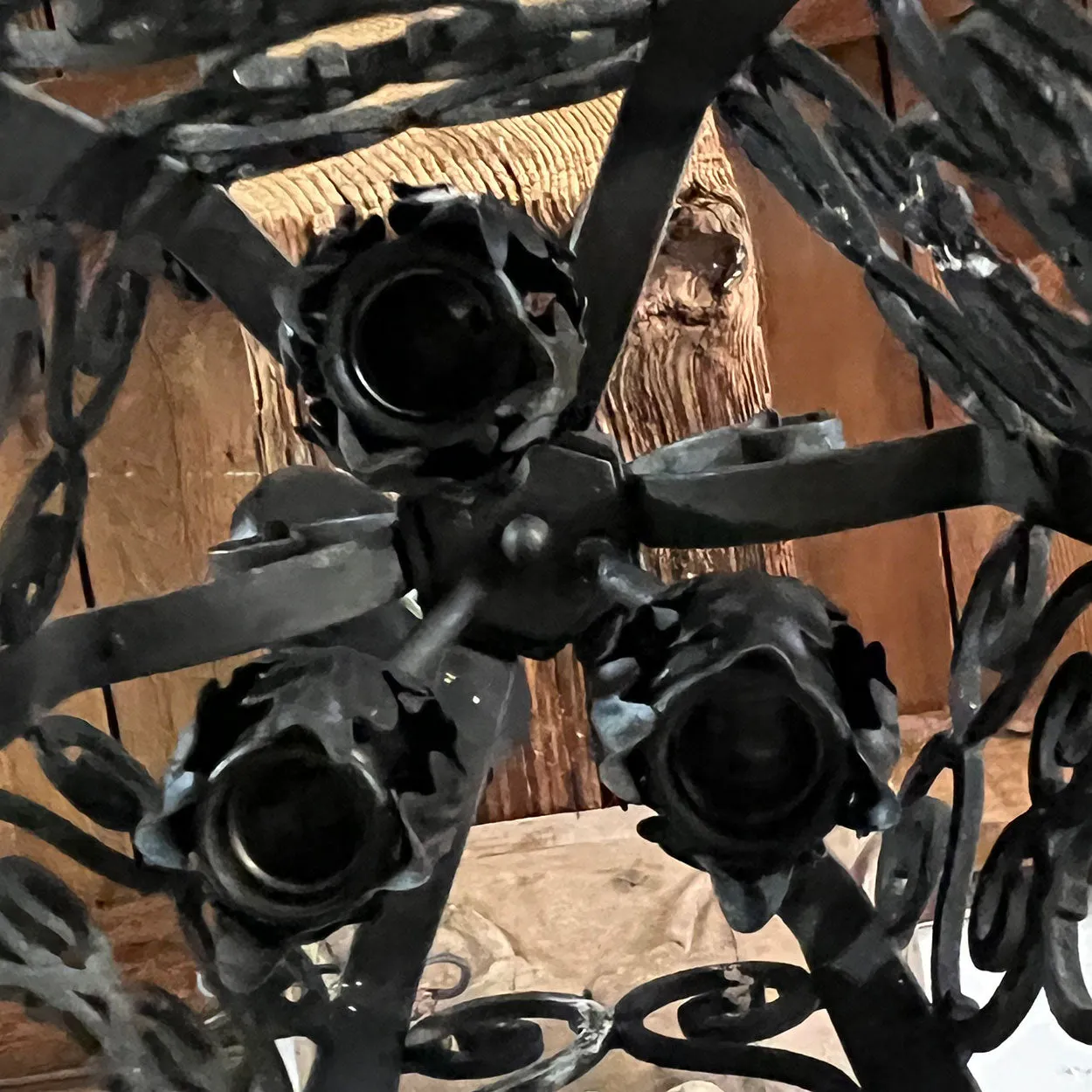 American Lafayette Hughes Mansion Black Wrought Iron Three-Light Round Pendant Lantern