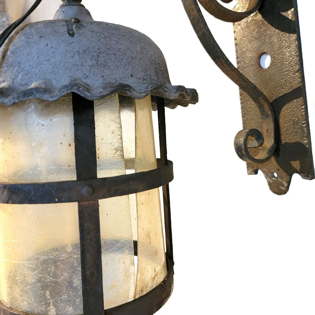American Lafayette Hughes Mansion Exterior Wrought Iron One-Light Lantern Sconce