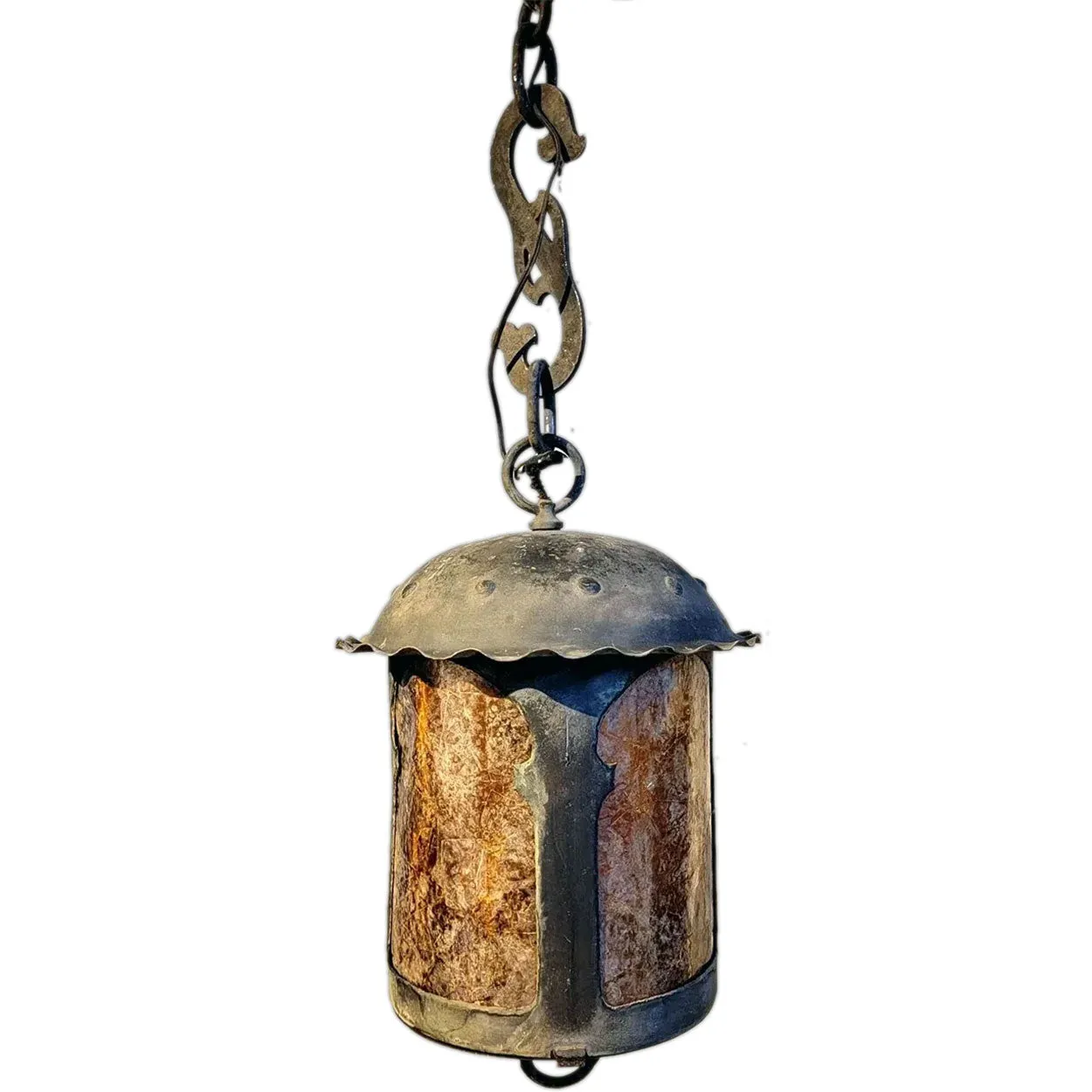 American Lafayette Hughes Mansion Wrought Iron and Mica One-Light Pendant Lantern