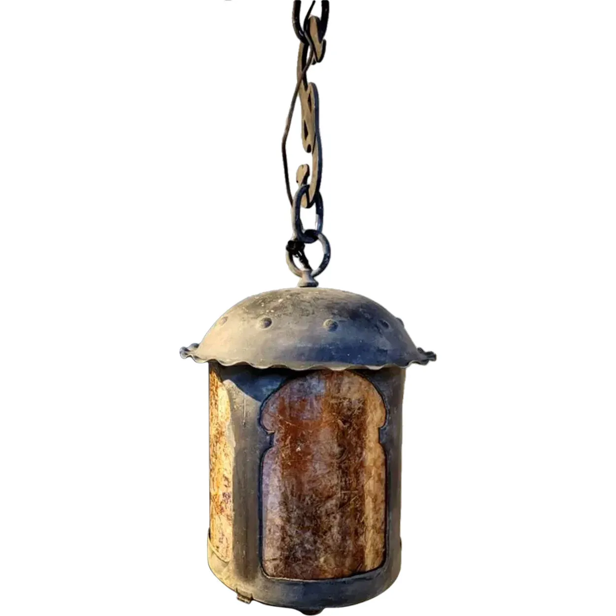 American Lafayette Hughes Mansion Wrought Iron and Mica One-Light Pendant Lantern