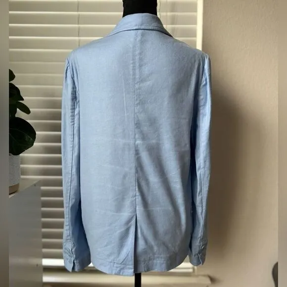 Anthropologie Maeve Womens Washed Blazer Jacket Sky Blue Linen Blend Size Small