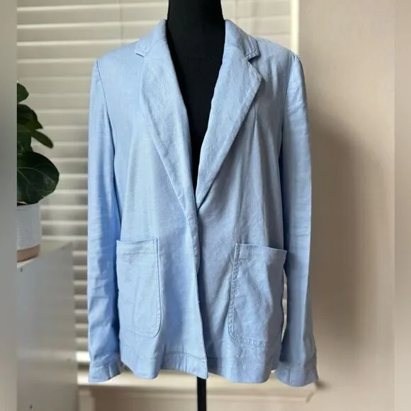 Anthropologie Maeve Womens Washed Blazer Jacket Sky Blue Linen Blend Size Small