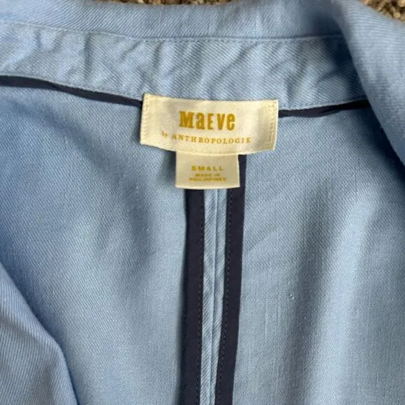 Anthropologie Maeve Womens Washed Blazer Jacket Sky Blue Linen Blend Size Small