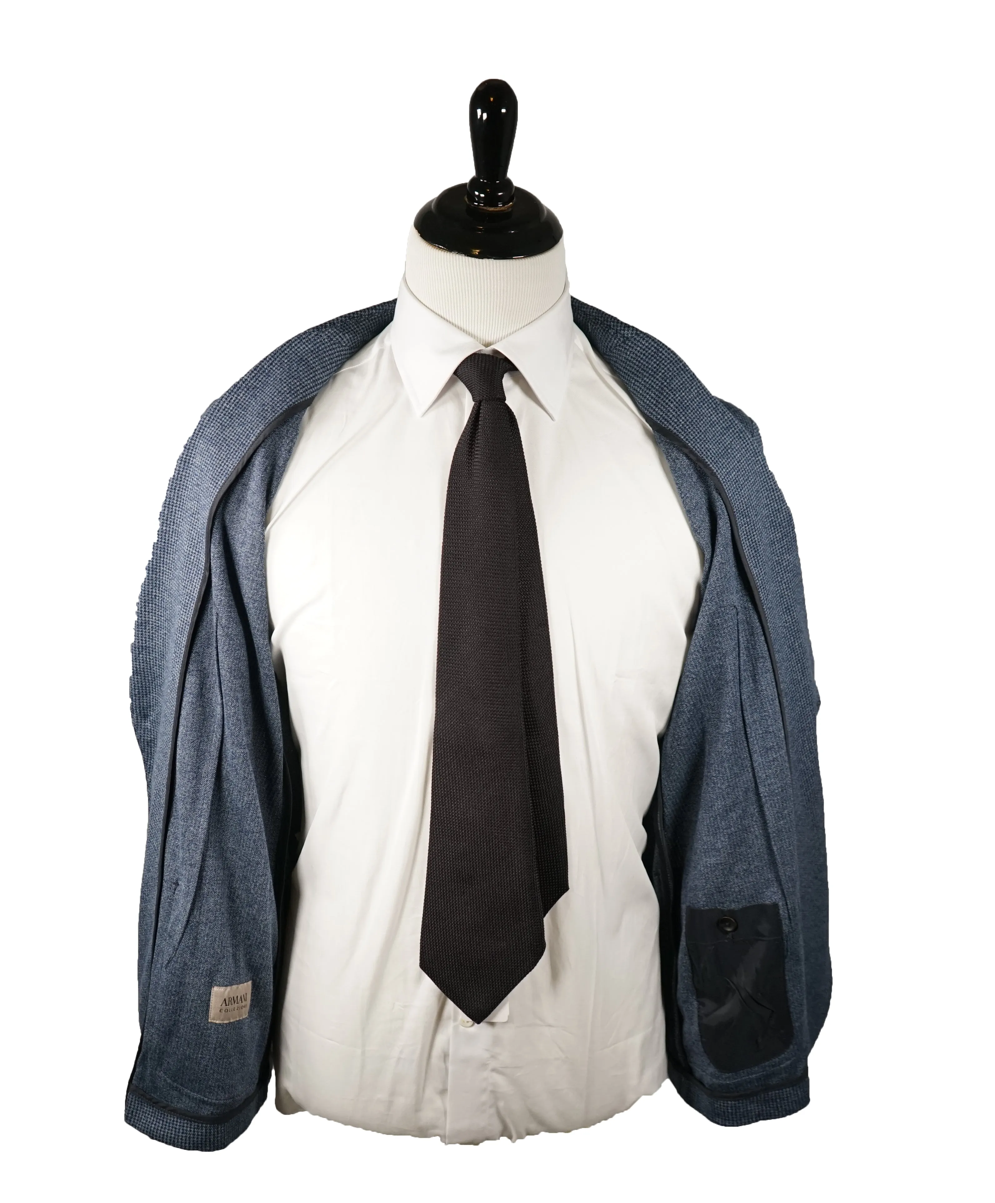 ARMANI COLLEZIONI - 100% Cotton Blue Houndstooth Unlined Blazer - 46S