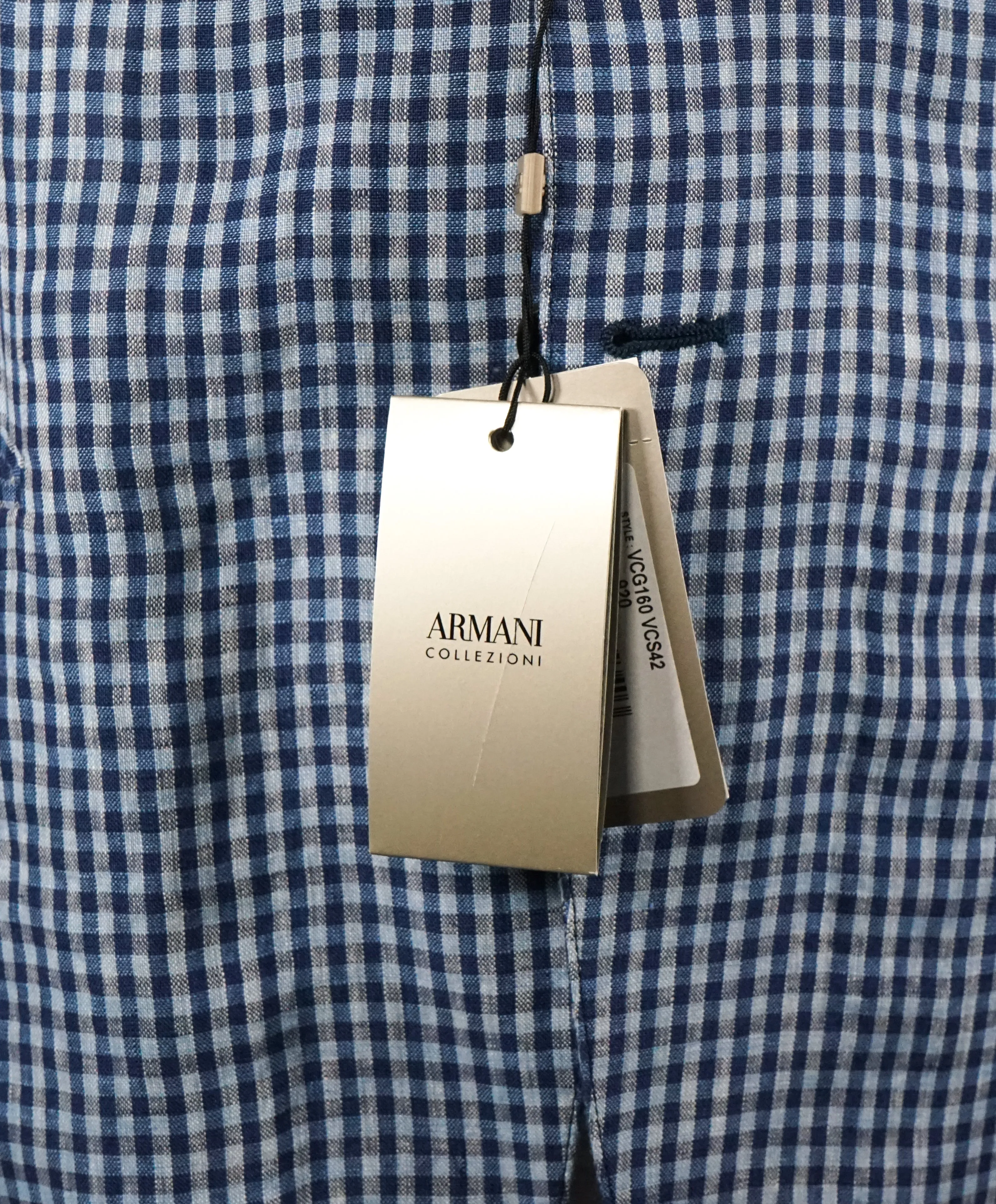 ARMANI COLLEZIONI - Blue & Navy Plaid Check Ultra Light Linen Blazer- 40R