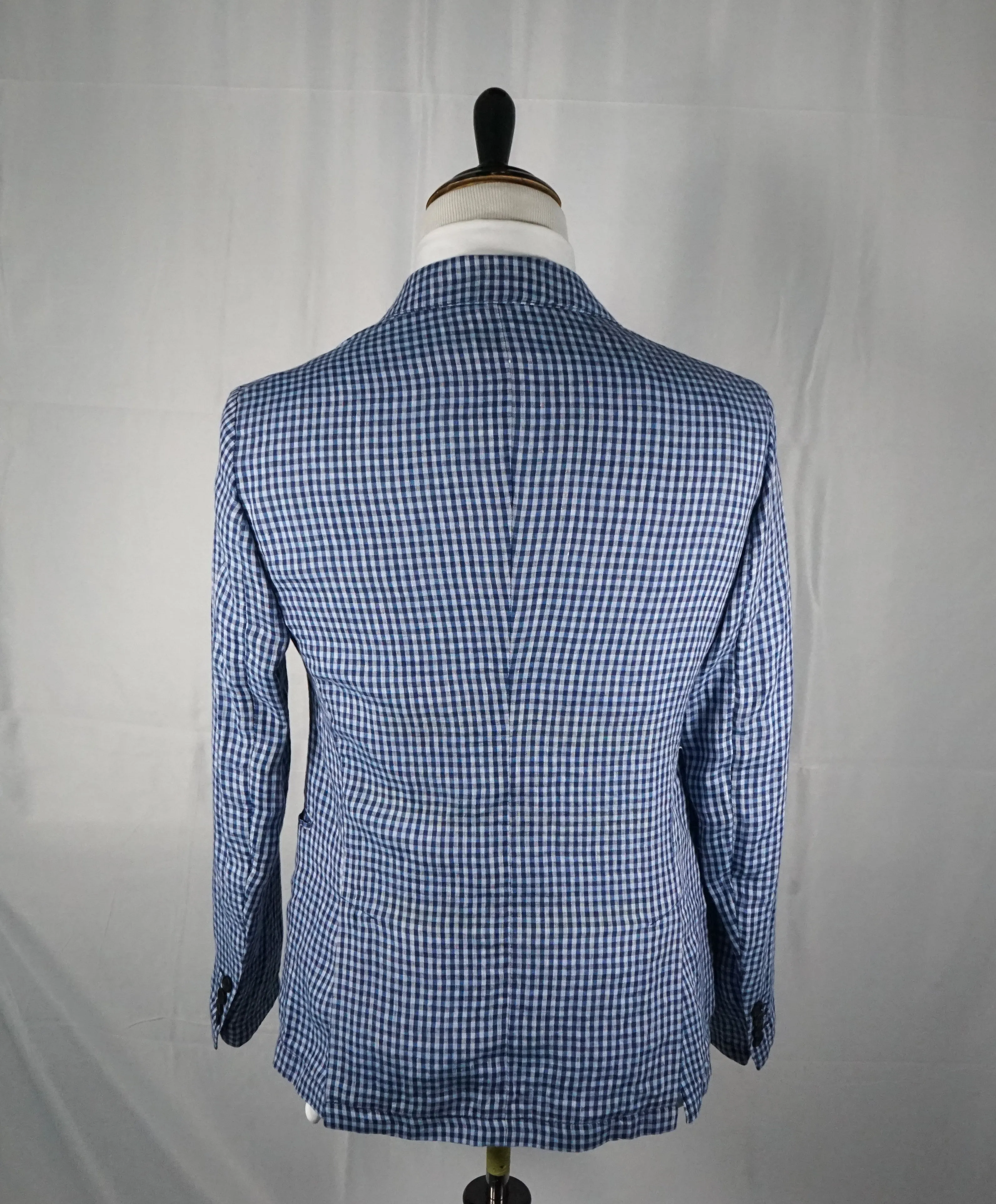 ARMANI COLLEZIONI - Blue & Navy Plaid Check Ultra Light Linen Blazer- 40R