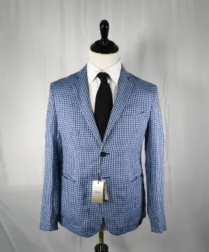 ARMANI COLLEZIONI - Blue & Navy Plaid Check Ultra Light Linen Blazer- 40R