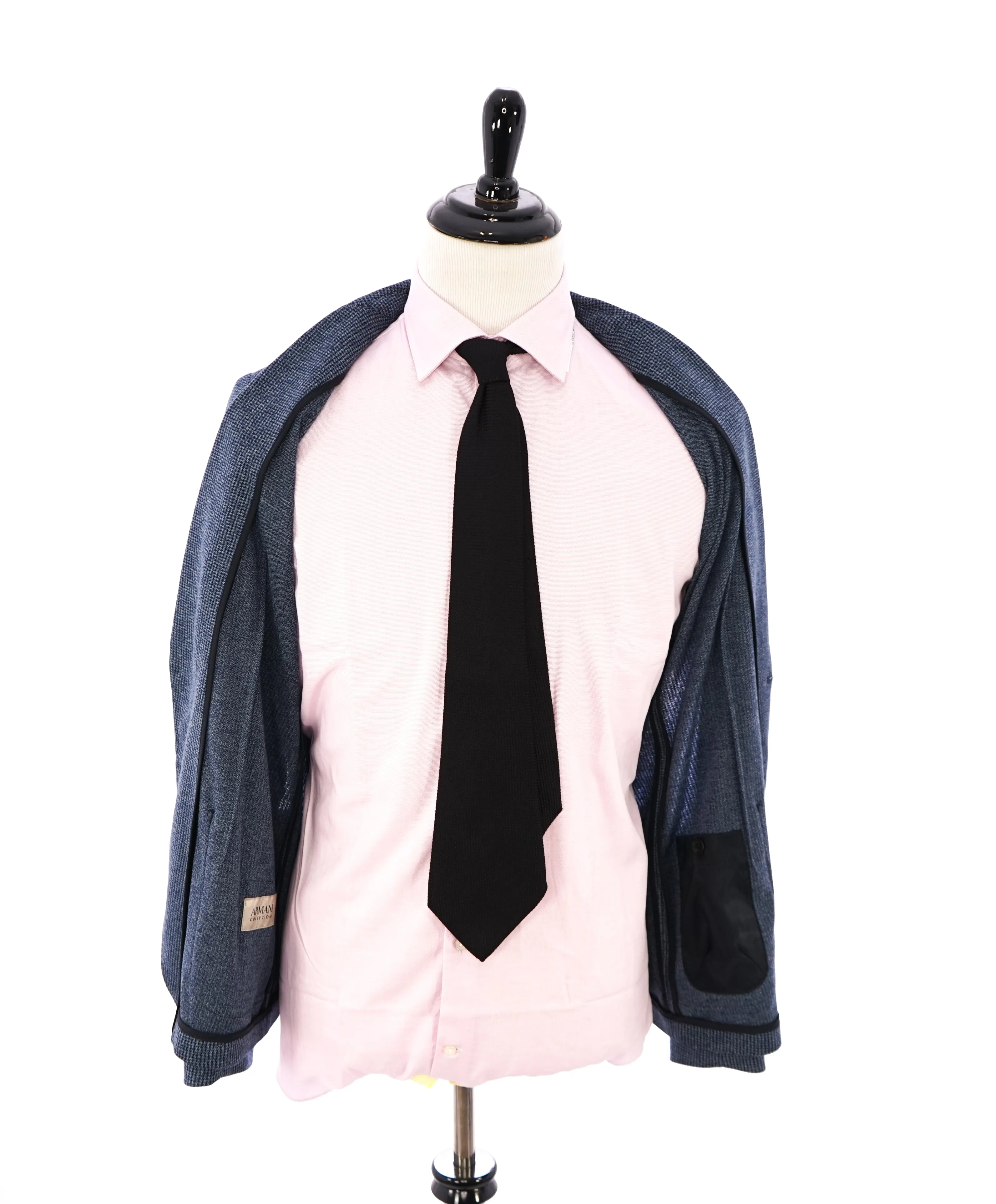 ARMANI COLLEZIONI - Unlined Blue Houndstooth Slim Updated Cotton Blazer - 42R