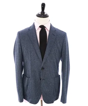 ARMANI COLLEZIONI - Unlined Blue Houndstooth Slim Updated Cotton Blazer - 42R