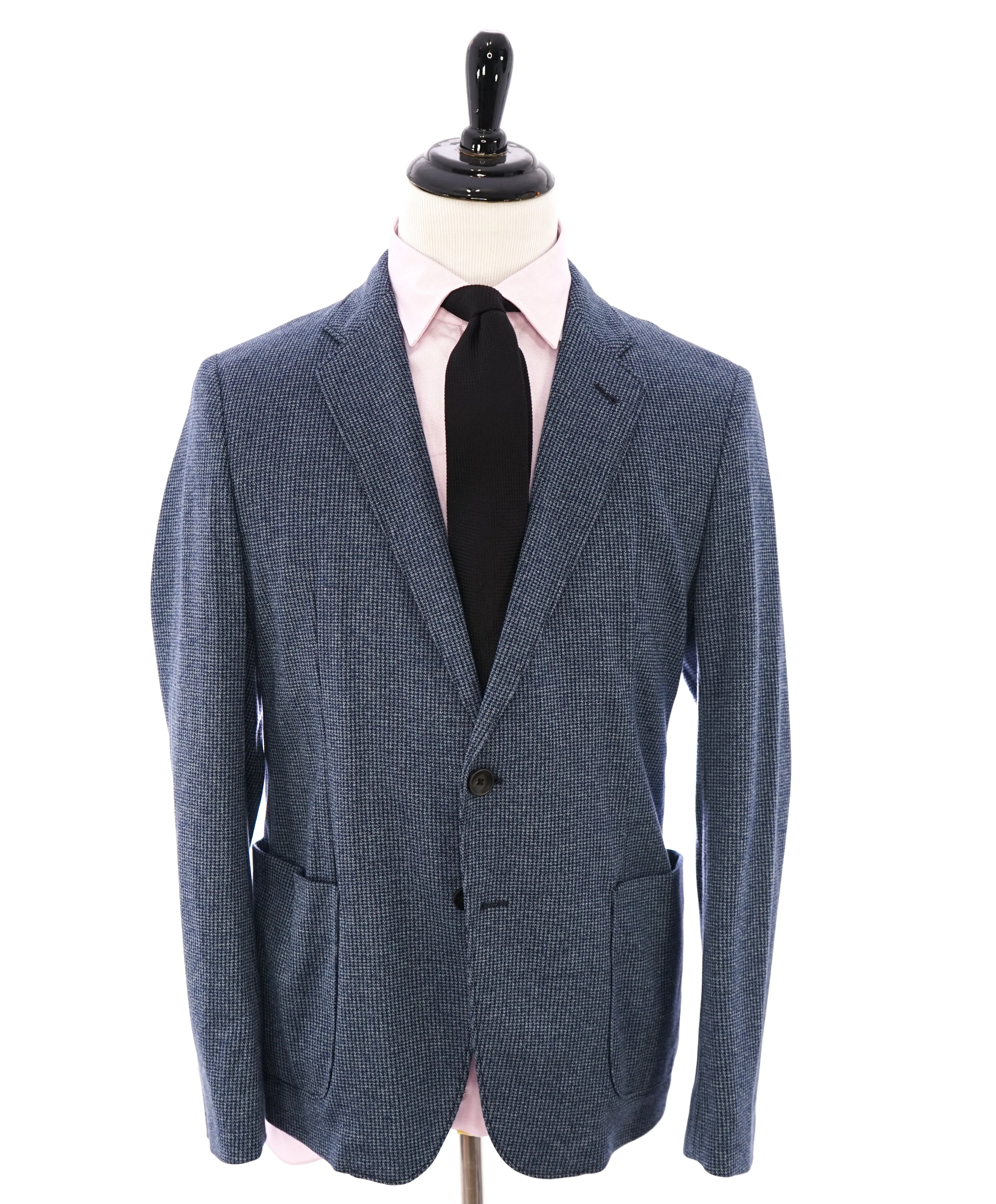 ARMANI COLLEZIONI - Unlined Blue Houndstooth Slim Updated Cotton Blazer - 42R
