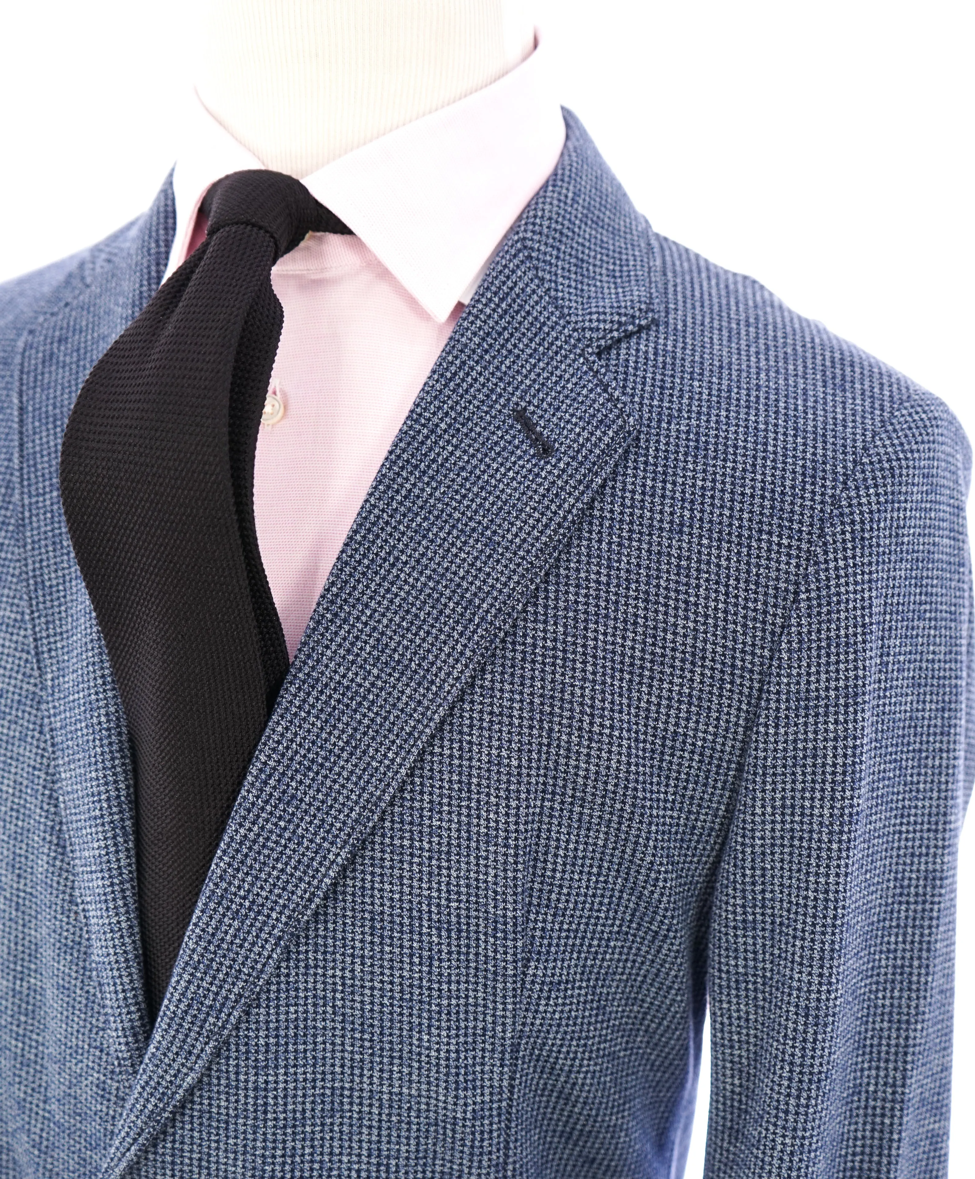 ARMANI COLLEZIONI - Unlined Blue Houndstooth Slim Updated Cotton Blazer - 42R