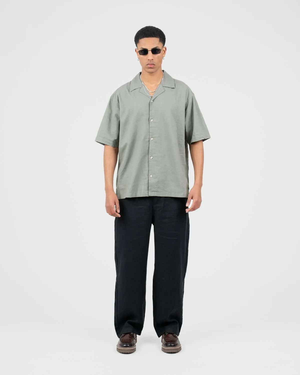 Baggy 100% Linen Pants Black