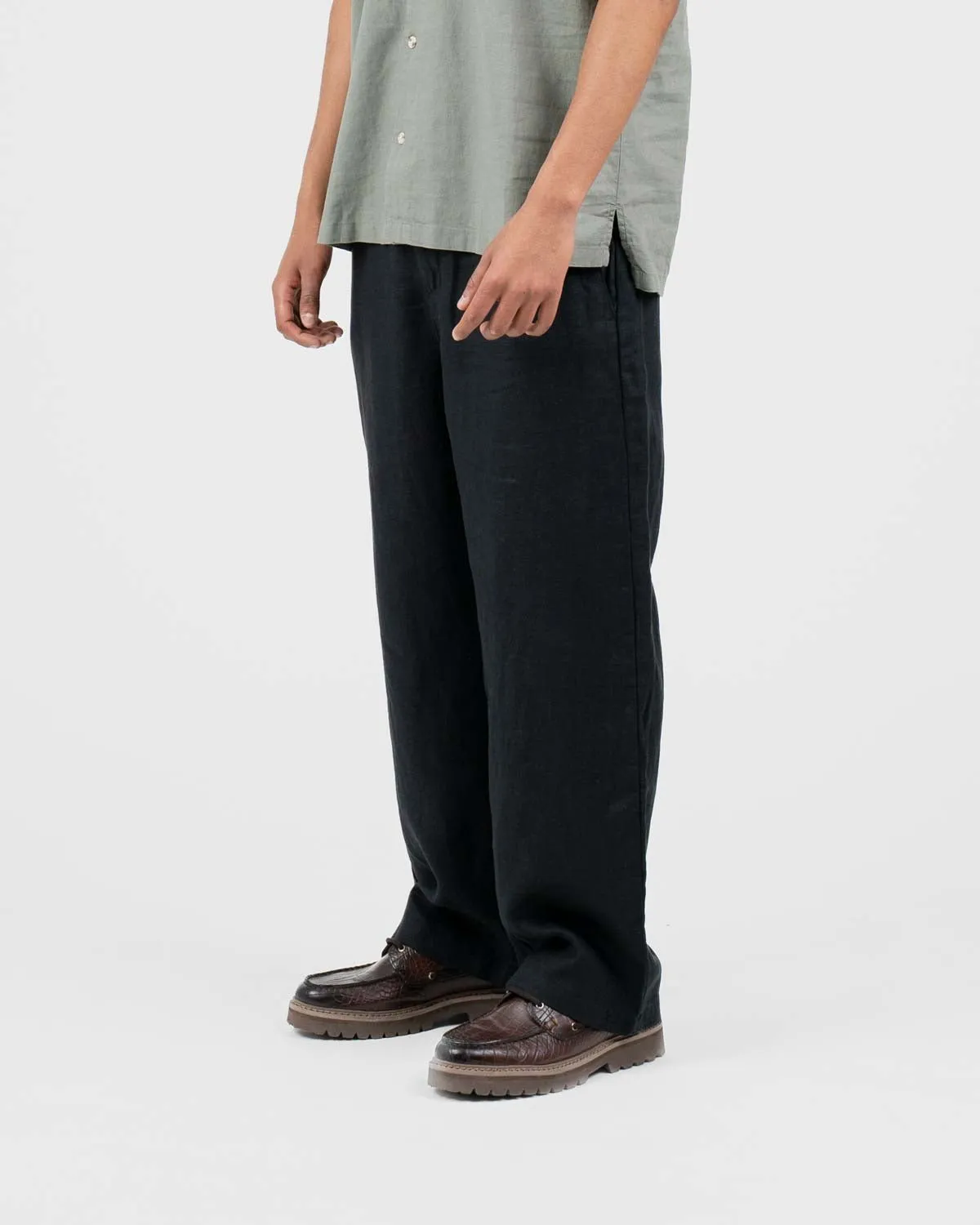 Baggy 100% Linen Pants Black