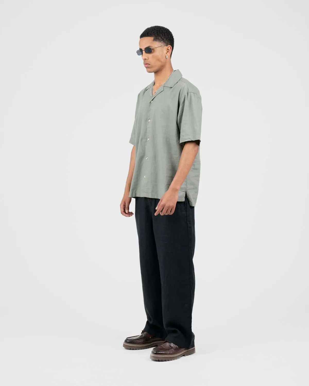 Baggy 100% Linen Pants Black